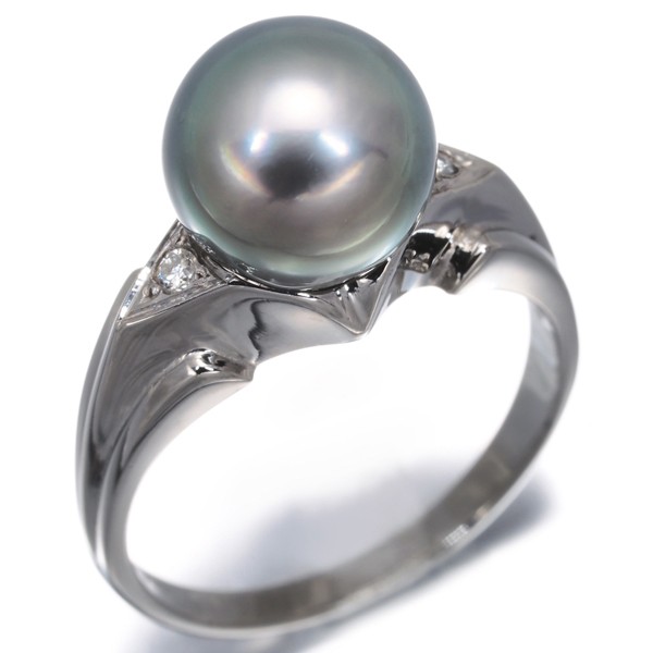 Auth Mikimoto Ring Black South Sea Pearl Diamond Solitaire US6-6.25 Pt 900