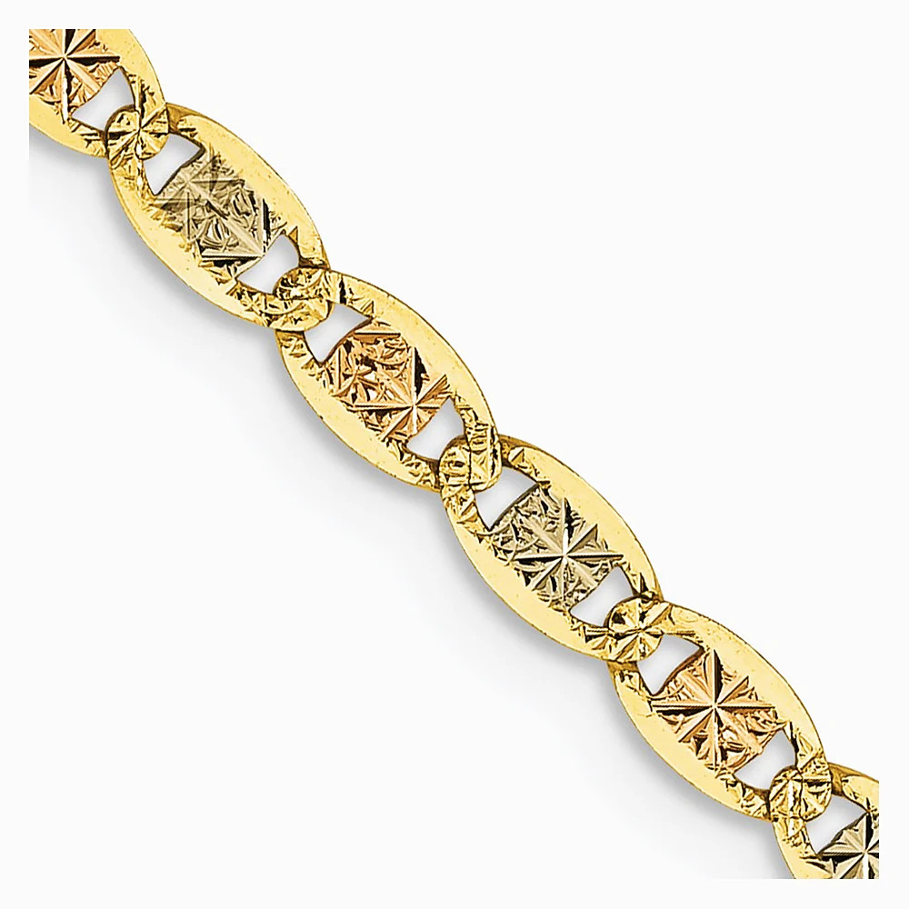 14K Tri-Color 2.75mm Tri-Color Gold Pavé Valentino Chain Necklace 16″-26″