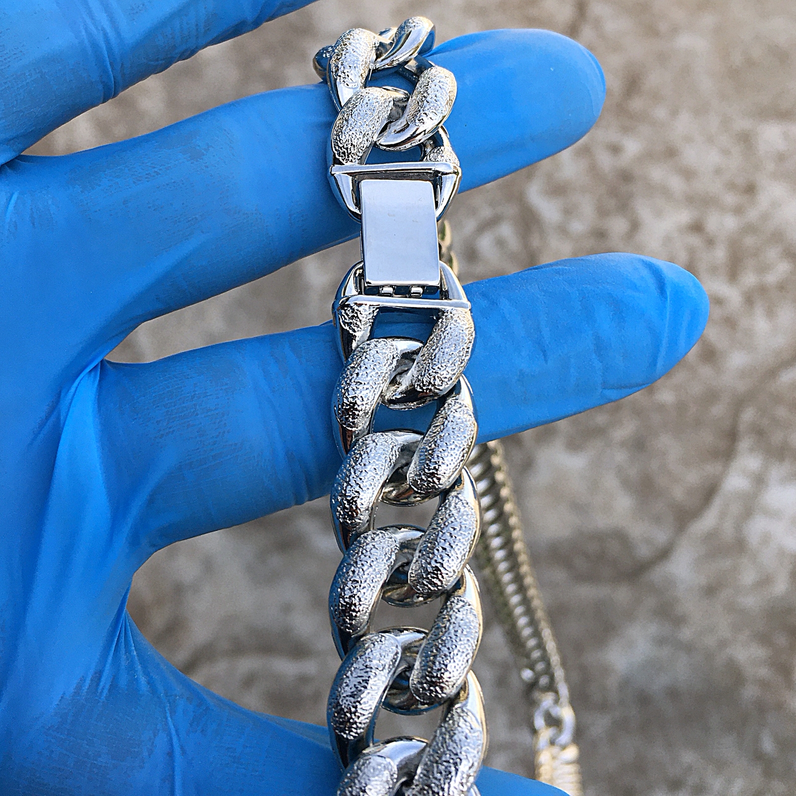 Men’s Dust Bubble Cuban Chain Heavy Silver Tone 16MM Wide 18″ 20″ 30″ In