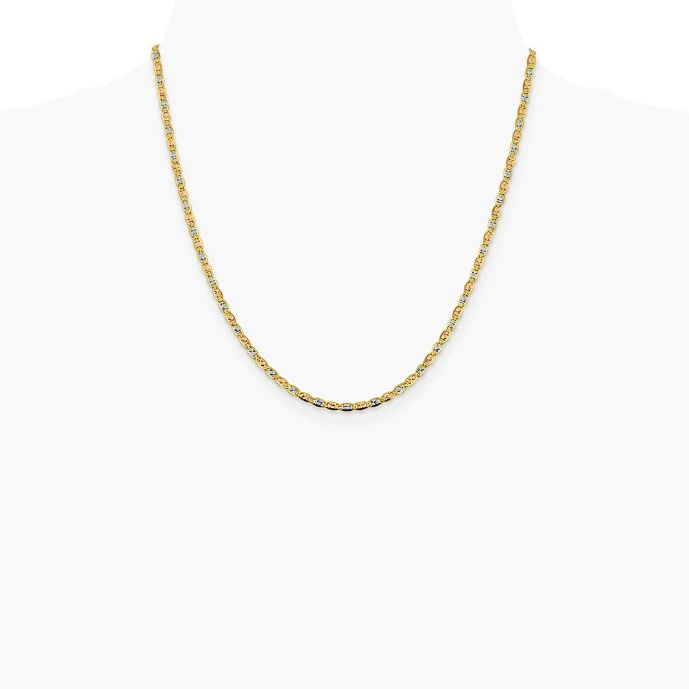 14K Tri-Color 2.75mm Tri-Color Gold Pavé Valentino Chain Necklace 16″-26″
