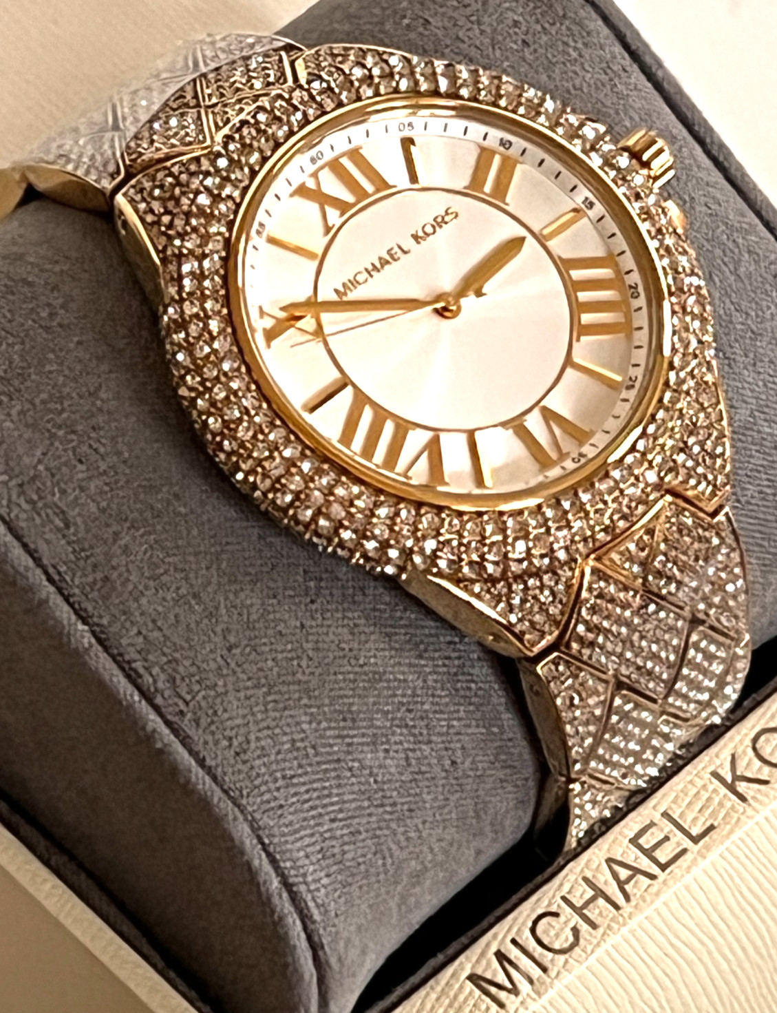 MICHAEL KORS MK4800 CAMILLE Gold-Tone Pave Crystals Unisex Watch BNWT/GBox $450