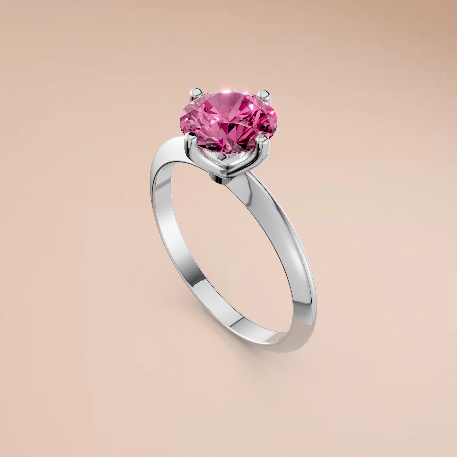Fancy Pink Round Lab Grown Diamond Prong Basket Set Solitaire Engagement Ring