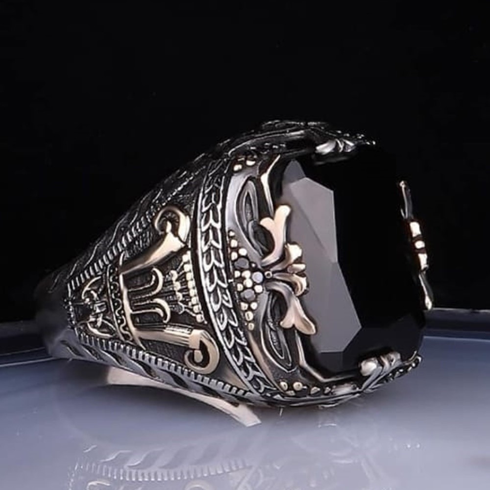 Men’s Black Onyx Stone Ring 925 Sterling Silver Handmade