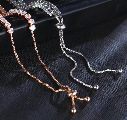 18K Rose Gold Plated Bolo Tennis Bracelet made Simulated Diamond Elegant Gift