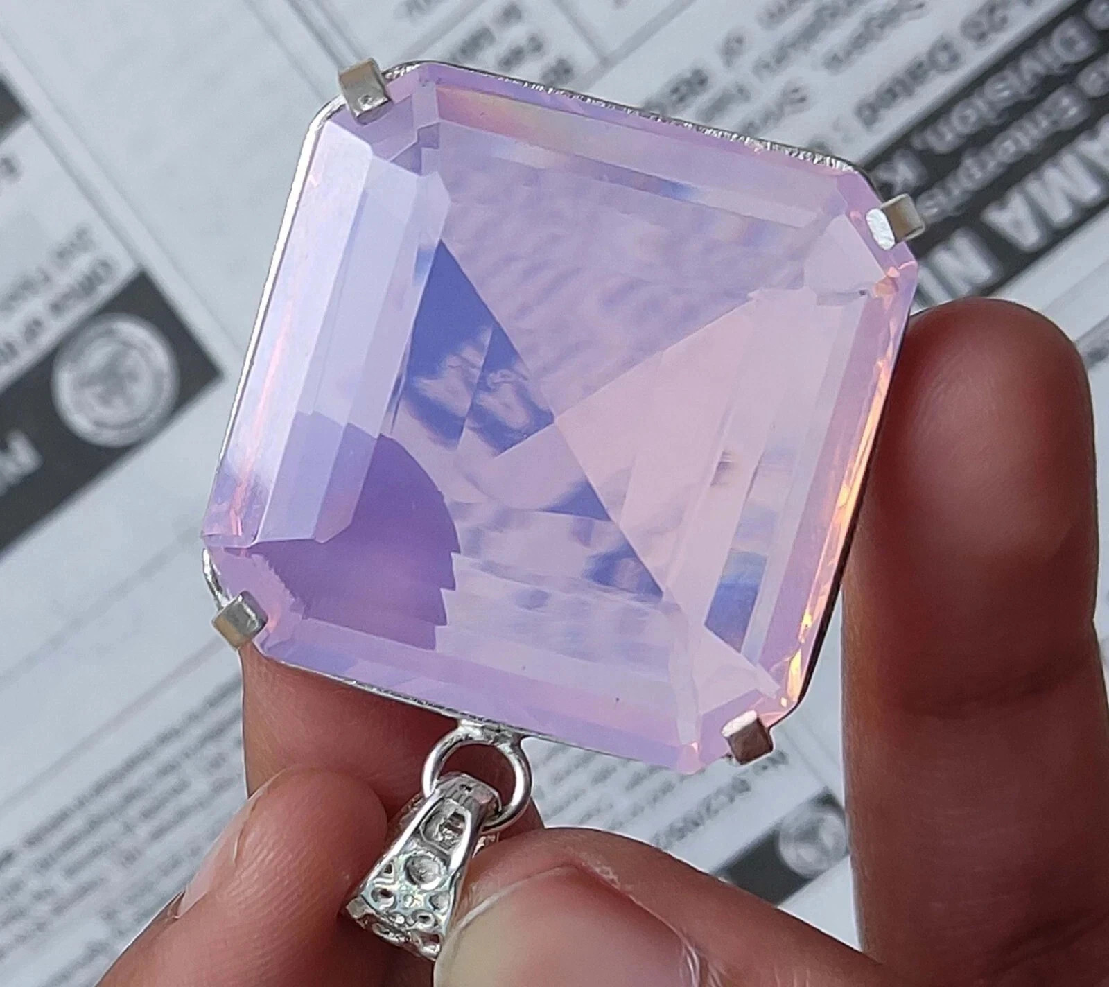 74 Ct Natural Pink Opal Asscher Cut 925 Solid Sterling Silver Pendant Gems 20