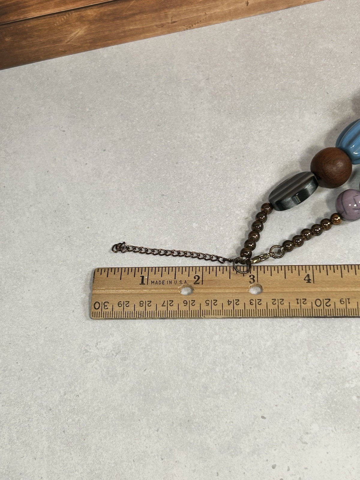 Vintage Unique Chunky Beaded Necklace Yellow Blue Brown 18″ Retro MCM Casual