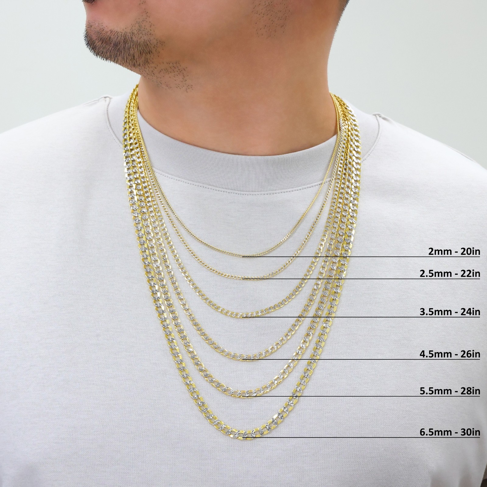 10K Yellow Gold 2mm-8.5mm Diamond Cut Pave Cuban Chain Necklace Bracelet 7″- 30″
