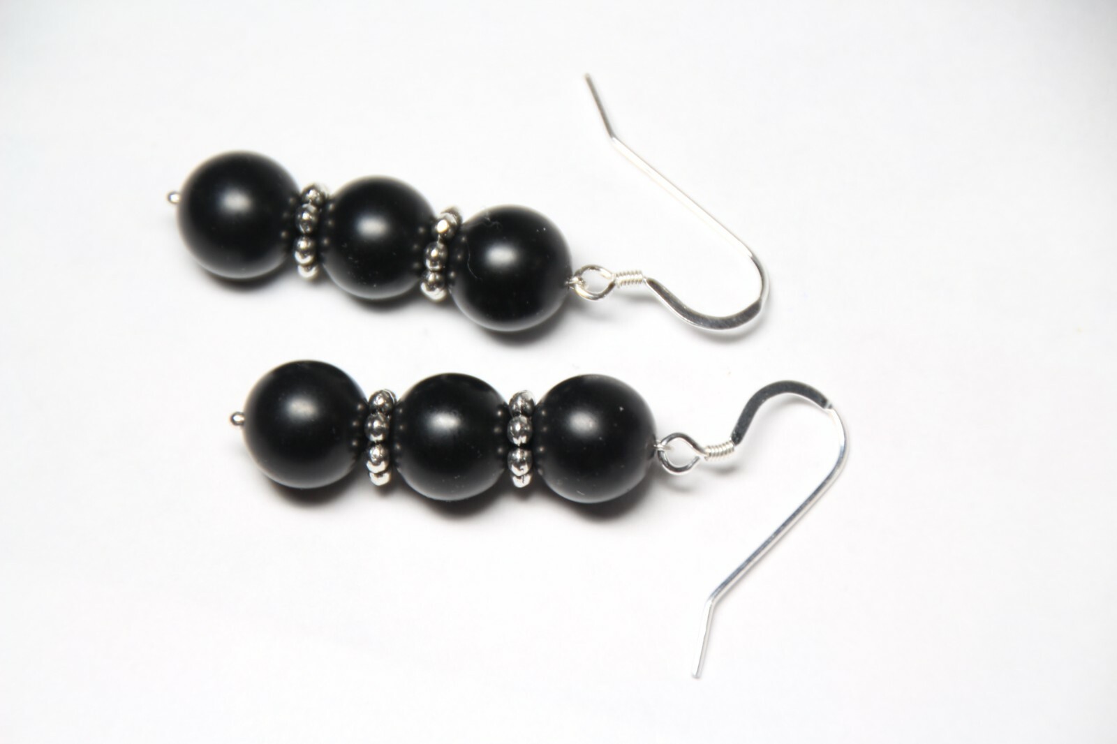 Graphite Earrings Black 10mm Ball Natural Gemstone 925 Sterling Silver 2″