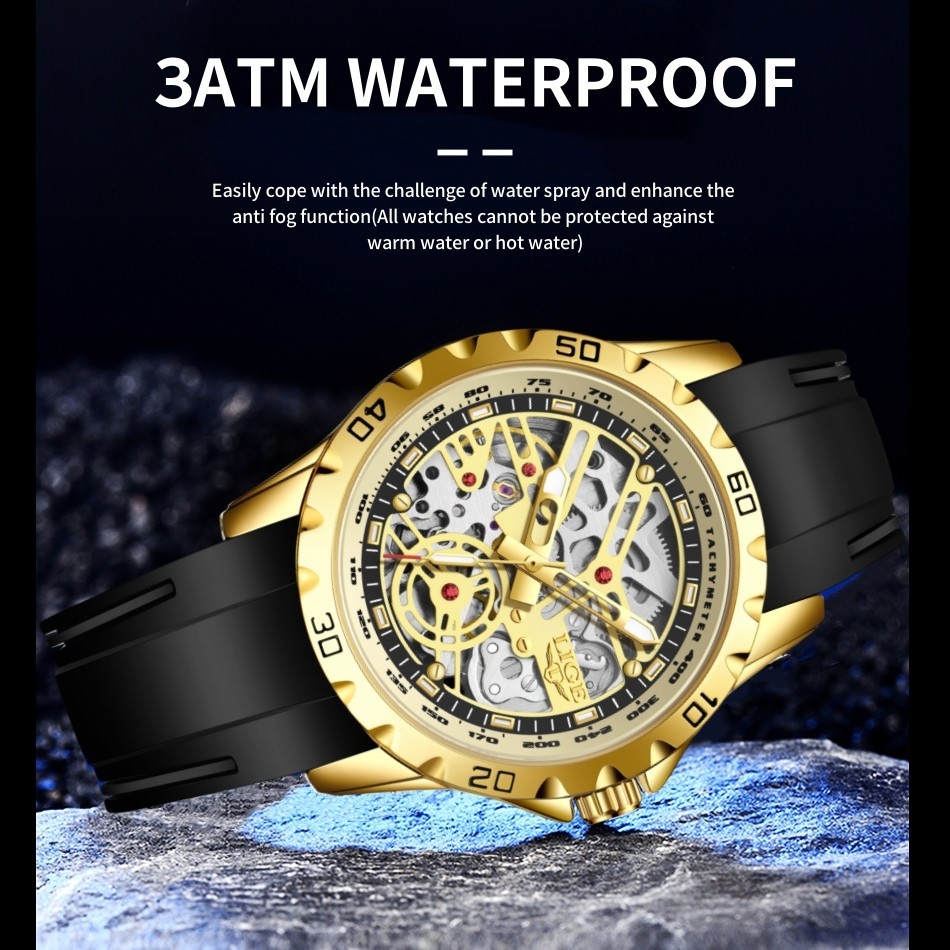 LIGE Men Watch Automatic Mechanical Moon phases Date Week Dial Casual Wristwatch