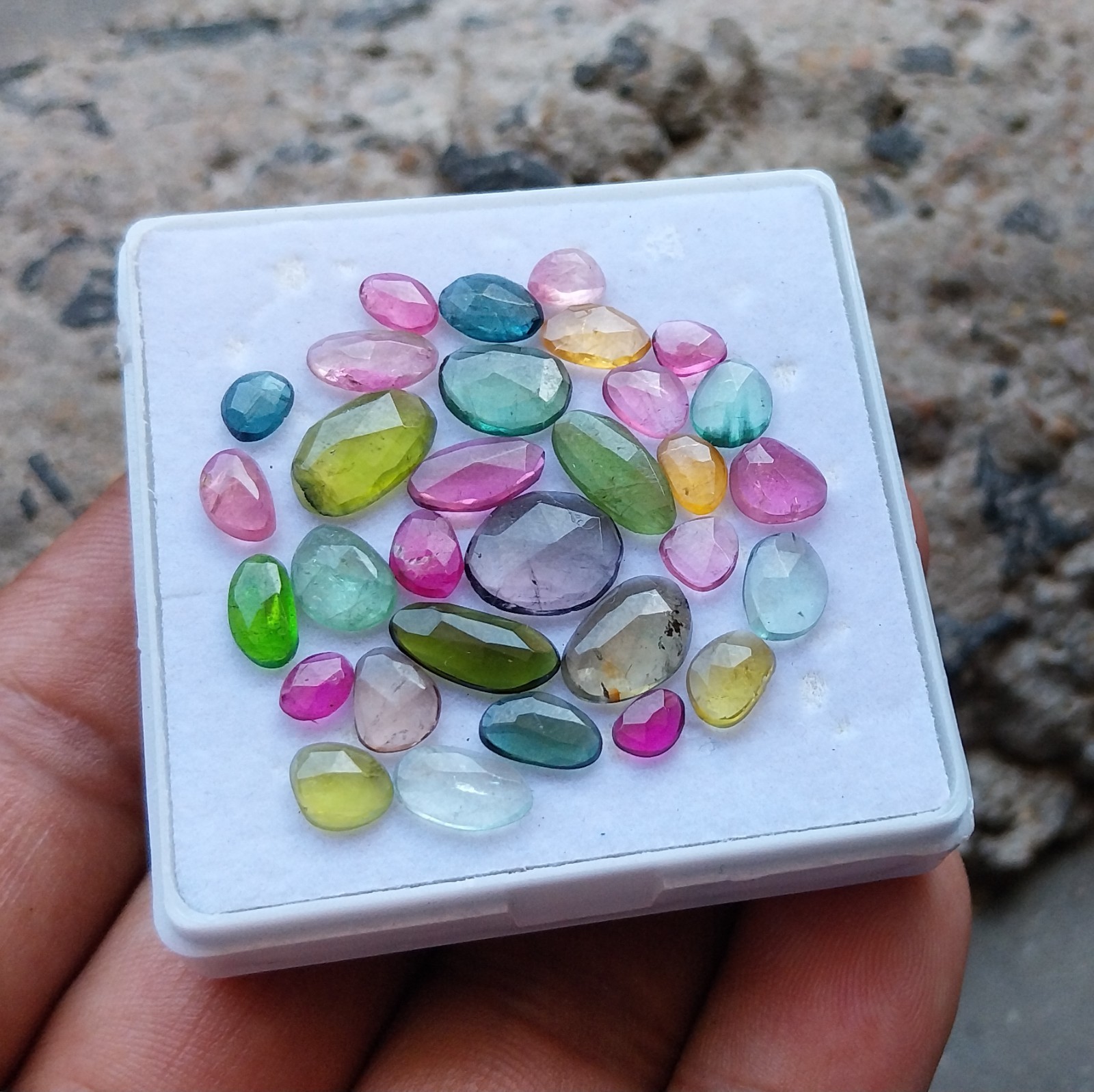 18 Ct 3.5×4.5 to 5×11 MM Natural Multi Color Tourmaline Rose Cut 31 Piece Lot