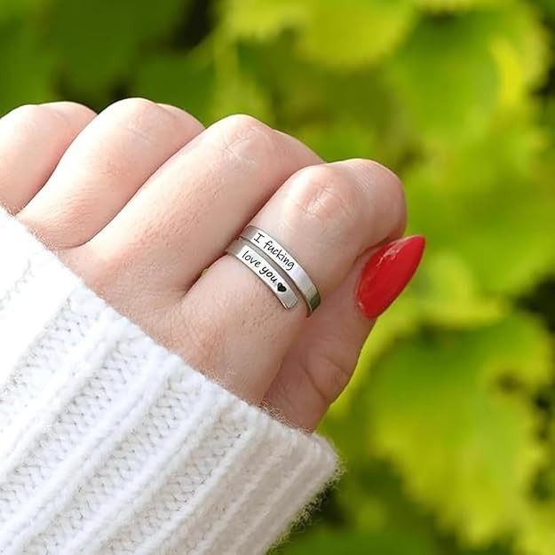 I F♡Cking Love You Ring for Women, Hope Rings Adjustable Stainless Steel Silver