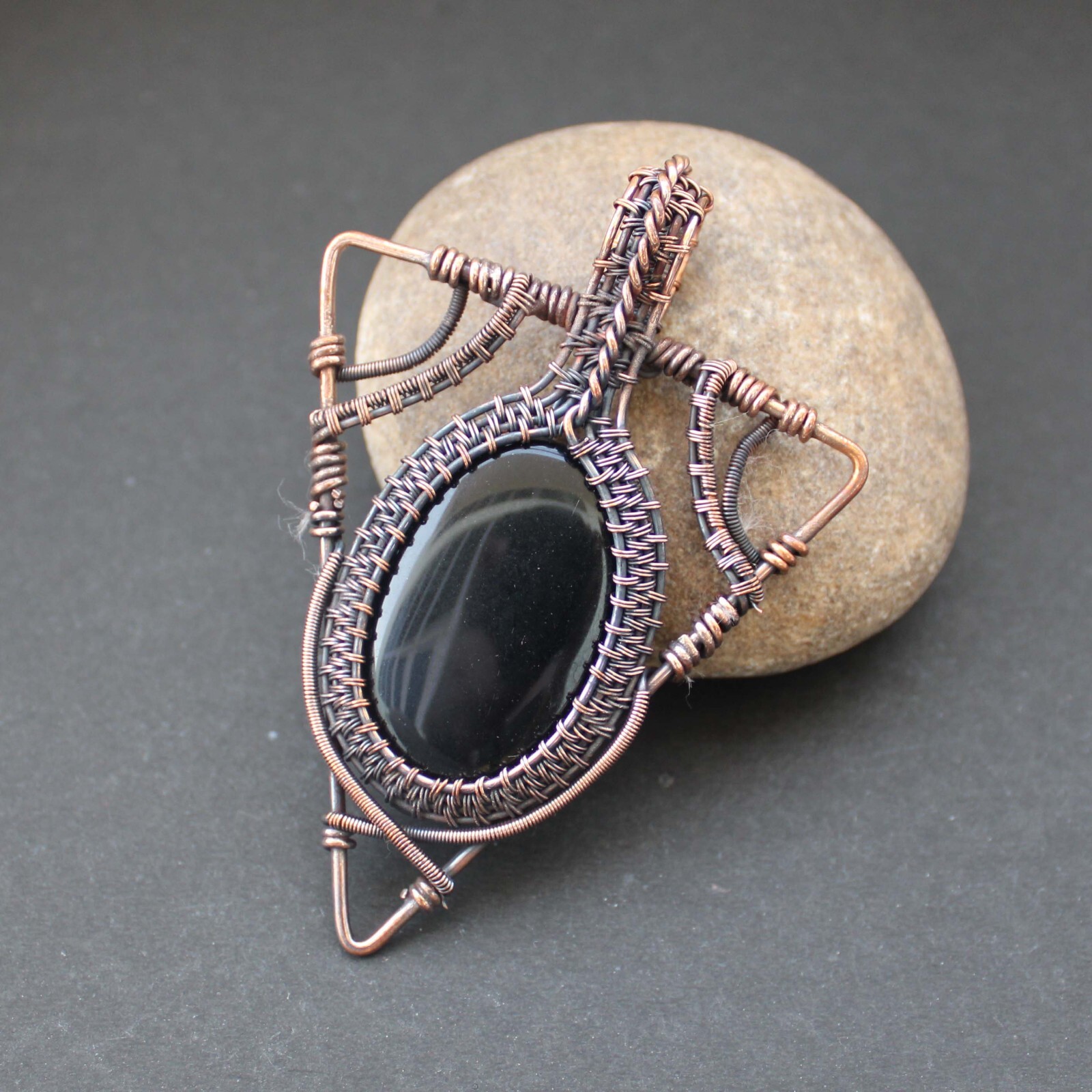 Black Onyx Gemstone Pendant Copper Wire Wrapped Pendant Wire Wrapped Jewelry