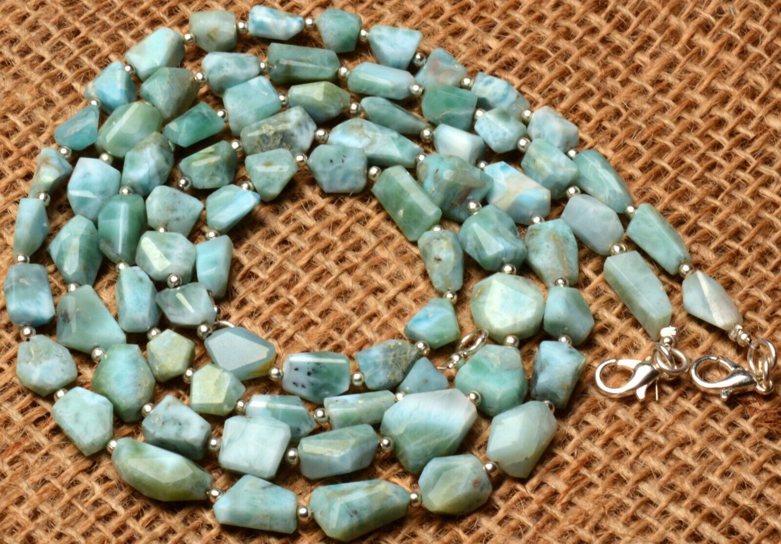 Natural Larimar Nuggets 18″ Necklace 7 to 13 mm Size Beads