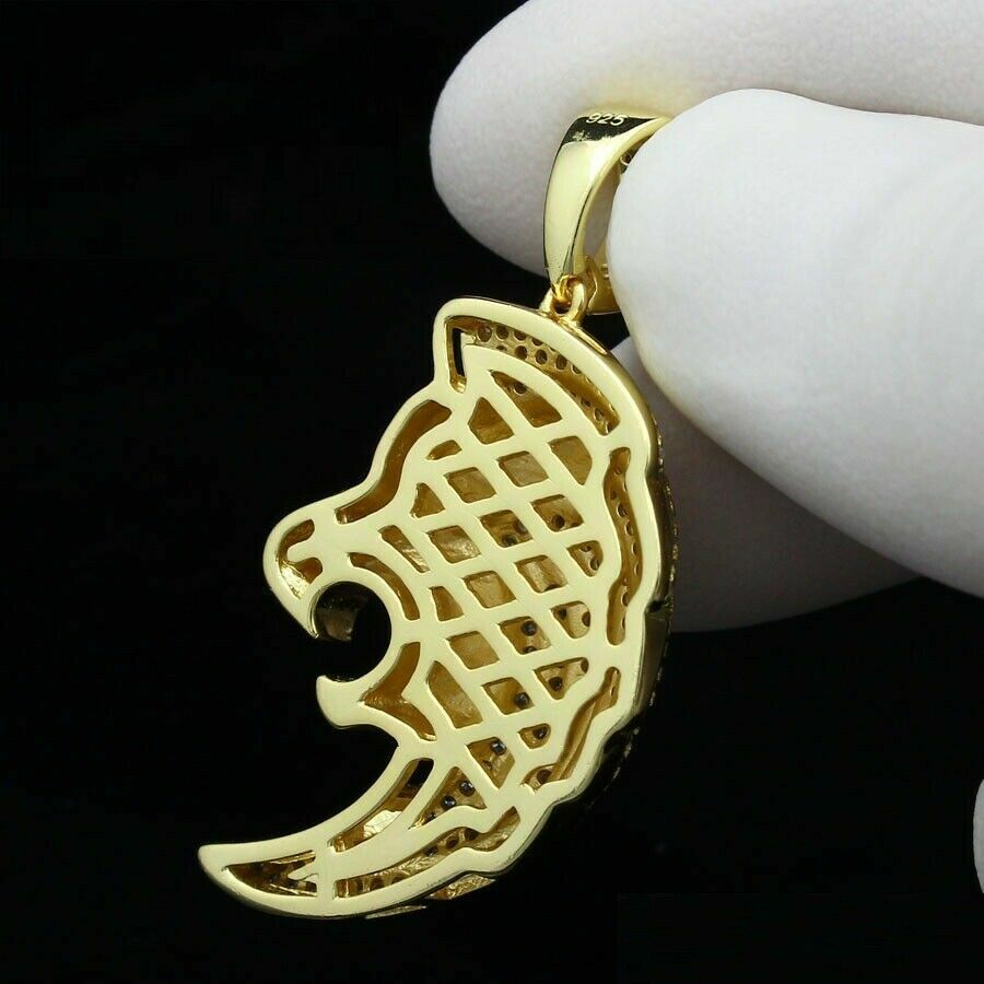 2 Ct Round Cut Diamond Lion Face Head Shape Unisex Pendant 14K Yellow Gold Over