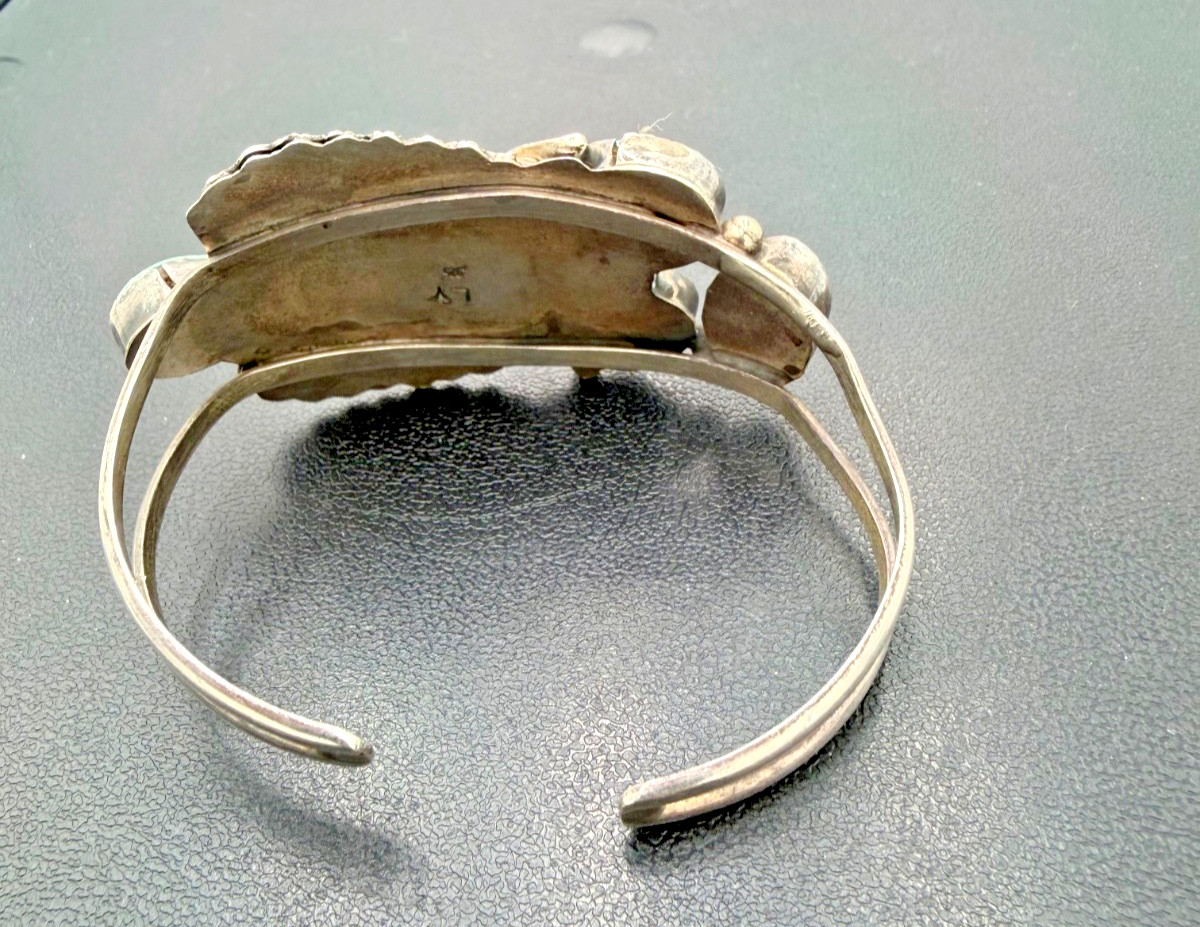 Vintage Native American Sterling Silver Turquoise Cuff Bracelet Signed LY