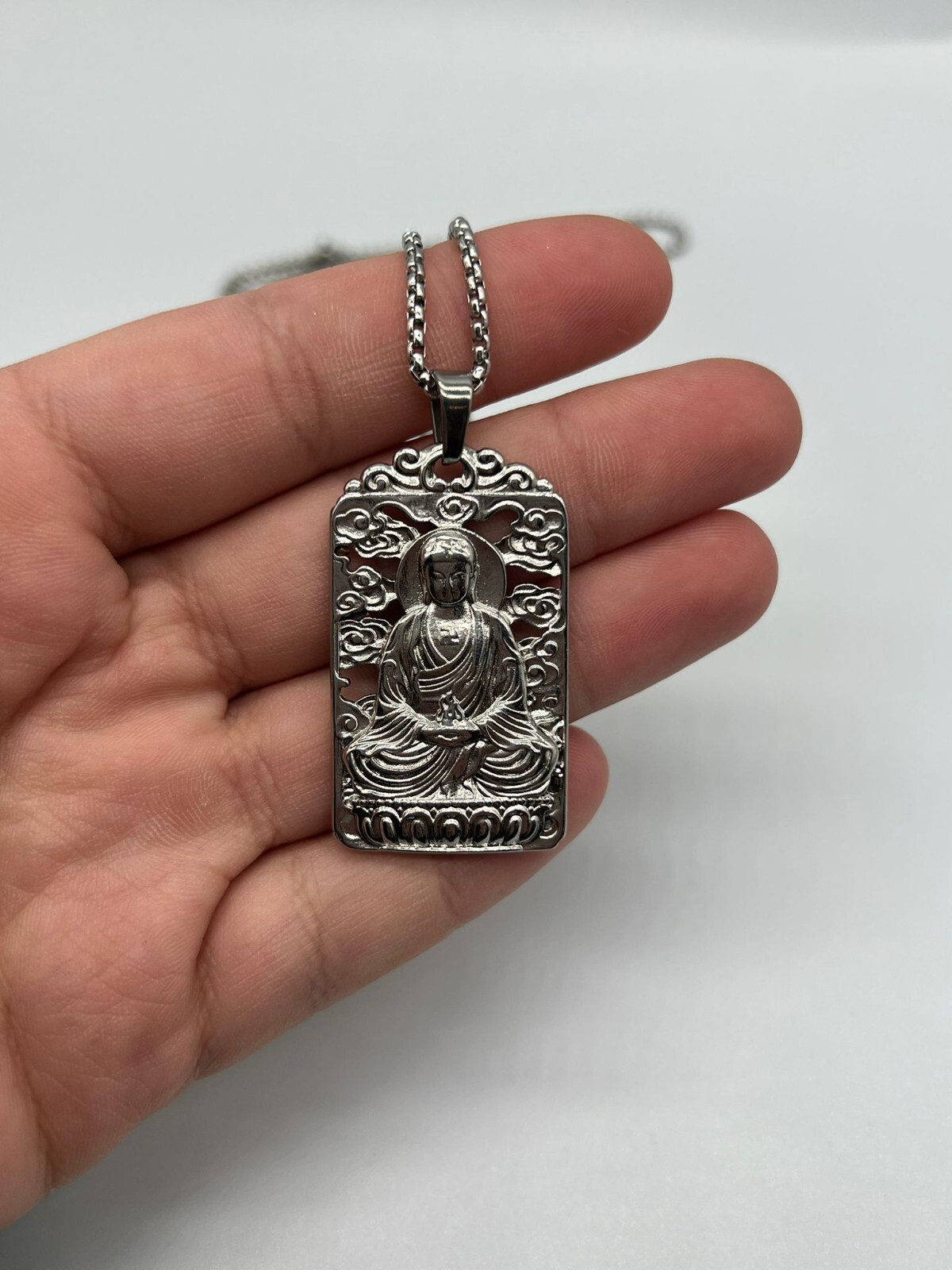 Stainless Steel Tibetan Big Buddha Pure Argentum Patron Saint Pendant