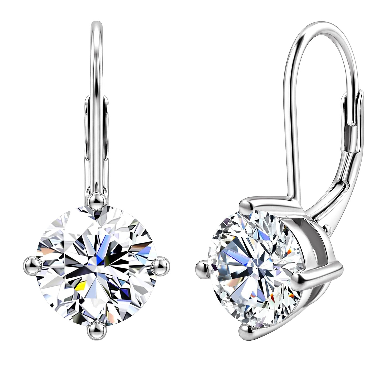 Moissanite Earrings for Women, 2 ct 18K White Gold Plated Silver Dangle Earri…