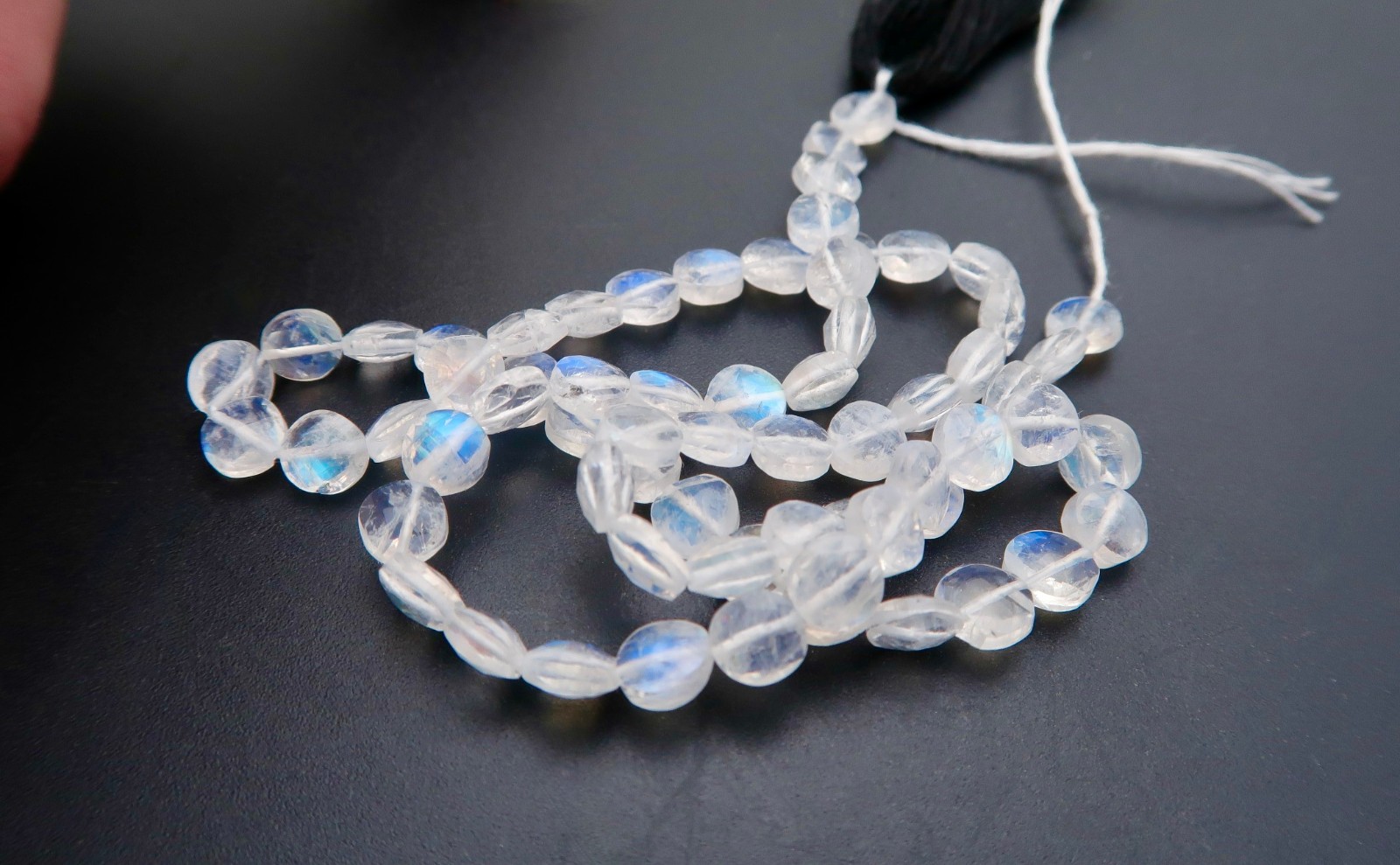 FULL STRAND STUNNING AAAA BLUE TEAL FALSH MOONSTONE 4.3-4.6mm FACETED COIN BEADS