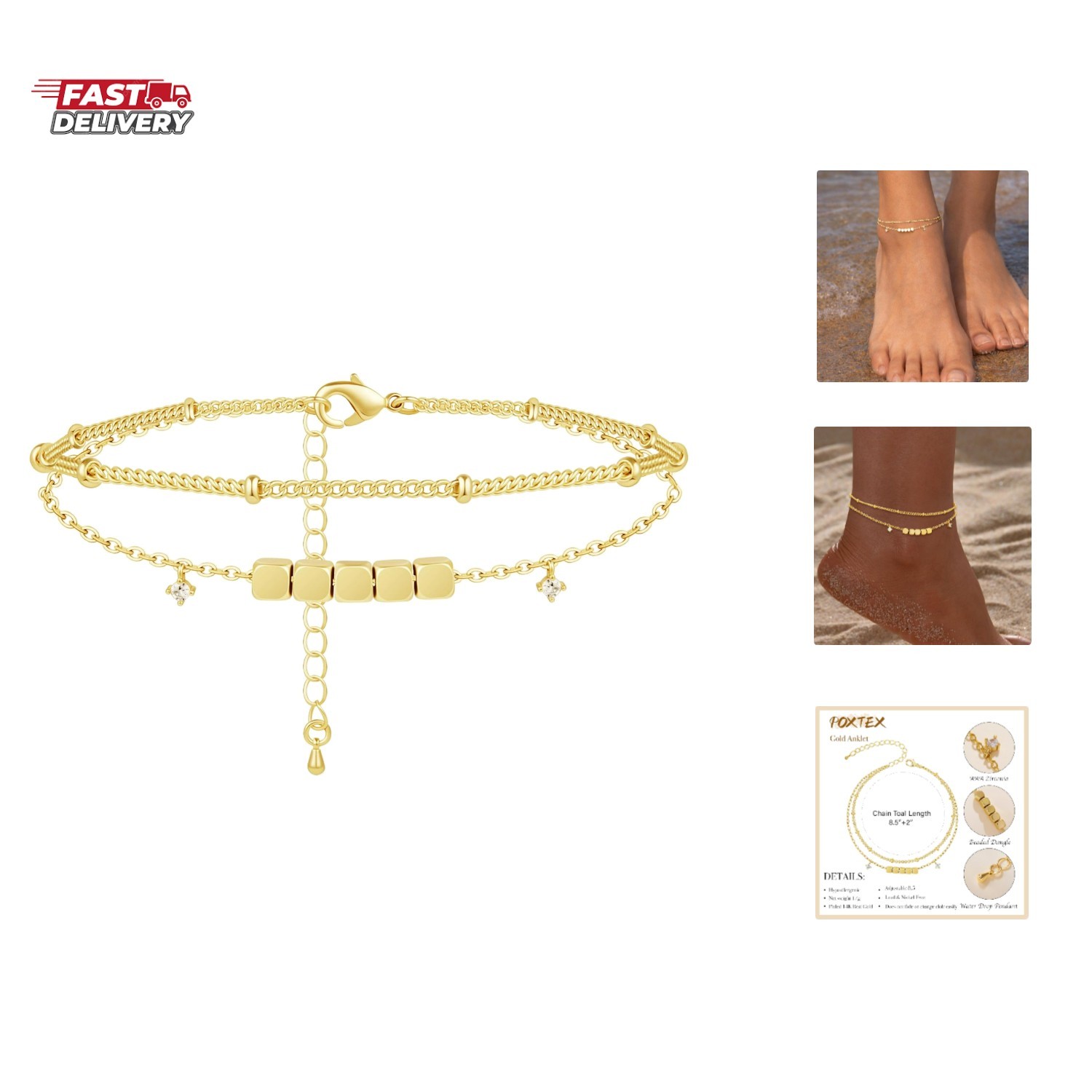 Gold/Sterling Silver Anklet Bracelets for Women Waterproof, Non Tarnish 925 S…