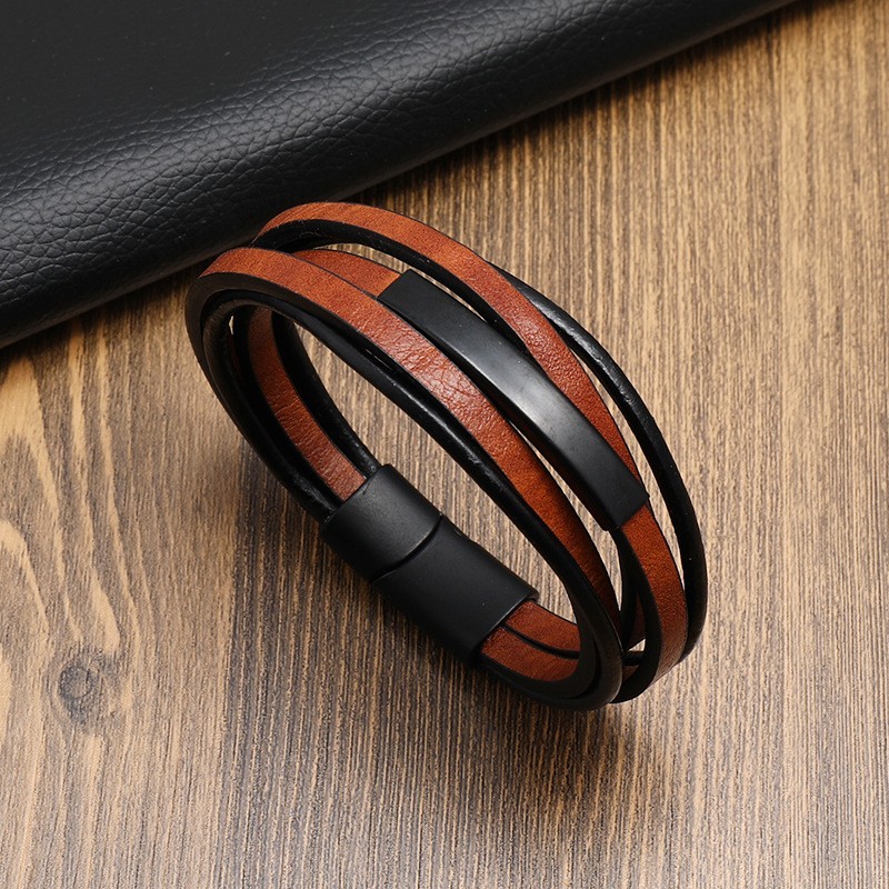 Men’s Leather Braided Bracelet Multilayer Retro Magnet Clasp Bangle Wristband