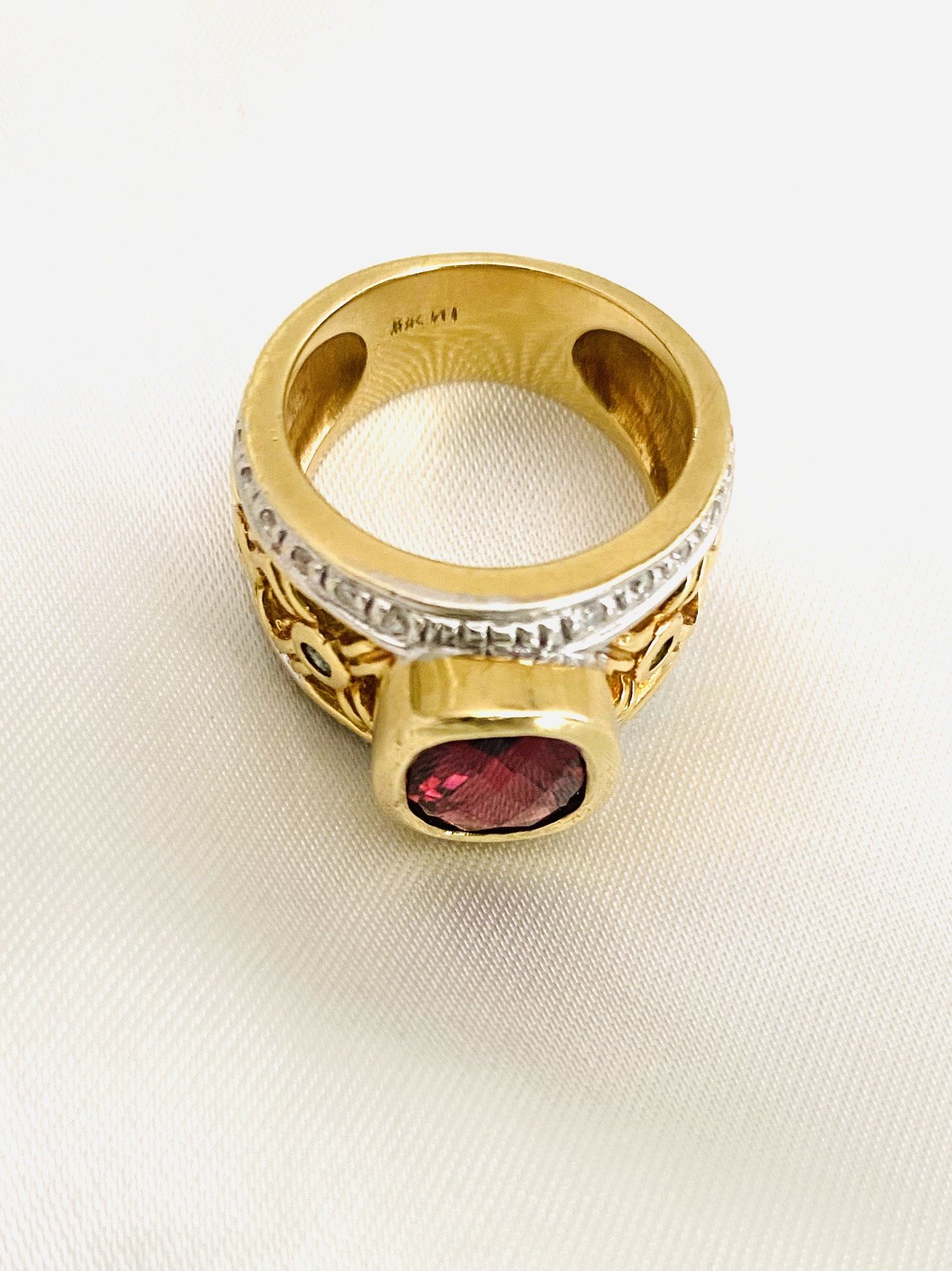 Michael Valitutti NH Vintage 18K Rhodolite Garnet & Diamond Ring-Sz 7- 16.20 Gms