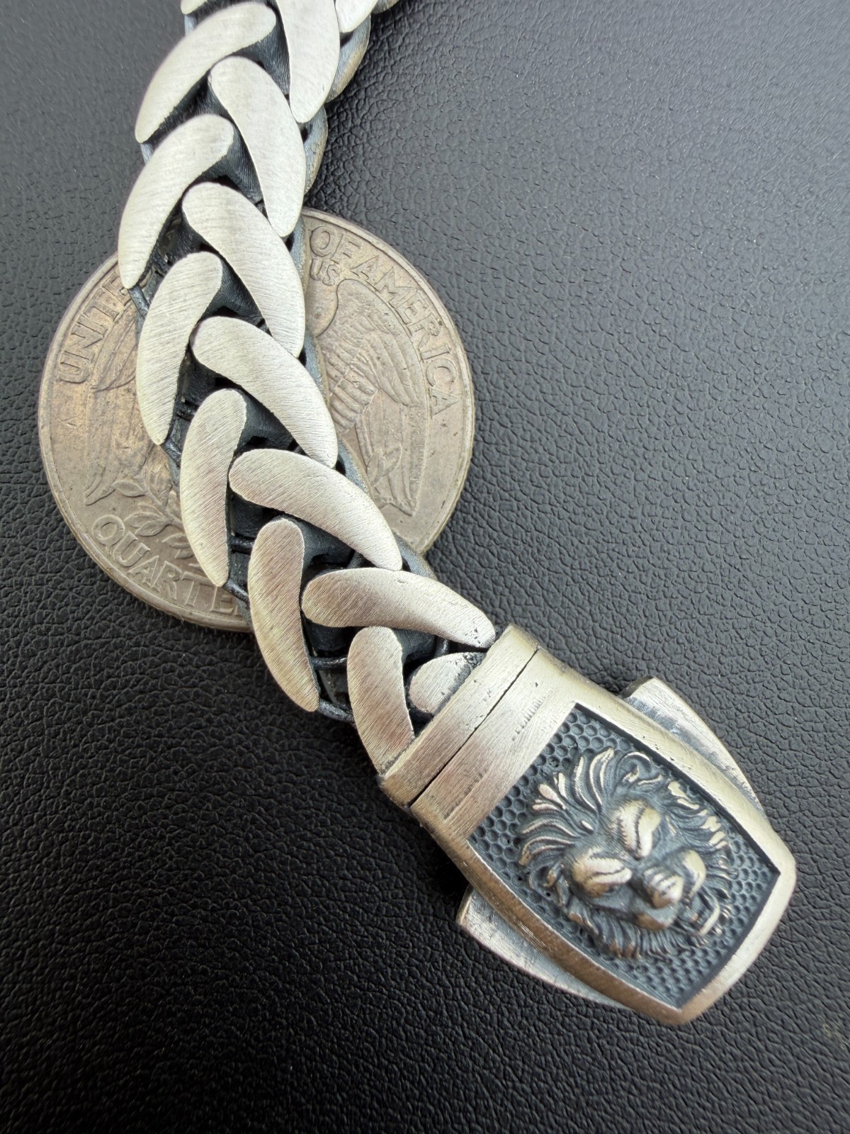 Mens Custom 10mm Wheat Link Bracelet W. Custom Lion Clasp Real 925 Silver