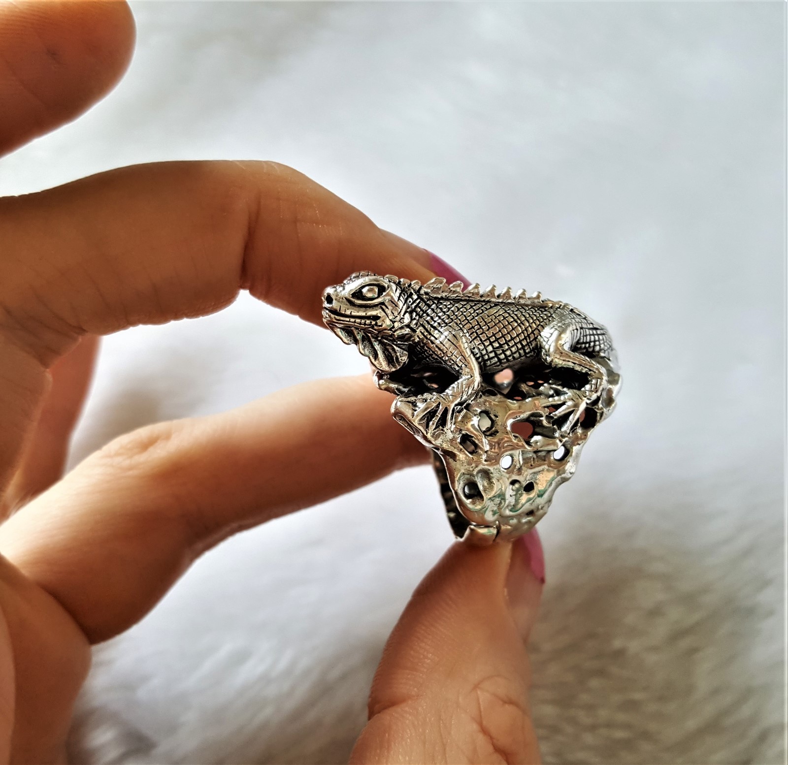 Iguana Lizard Ring STERLING SILVER 925 Handmade Exclusive Design Adjustable Size