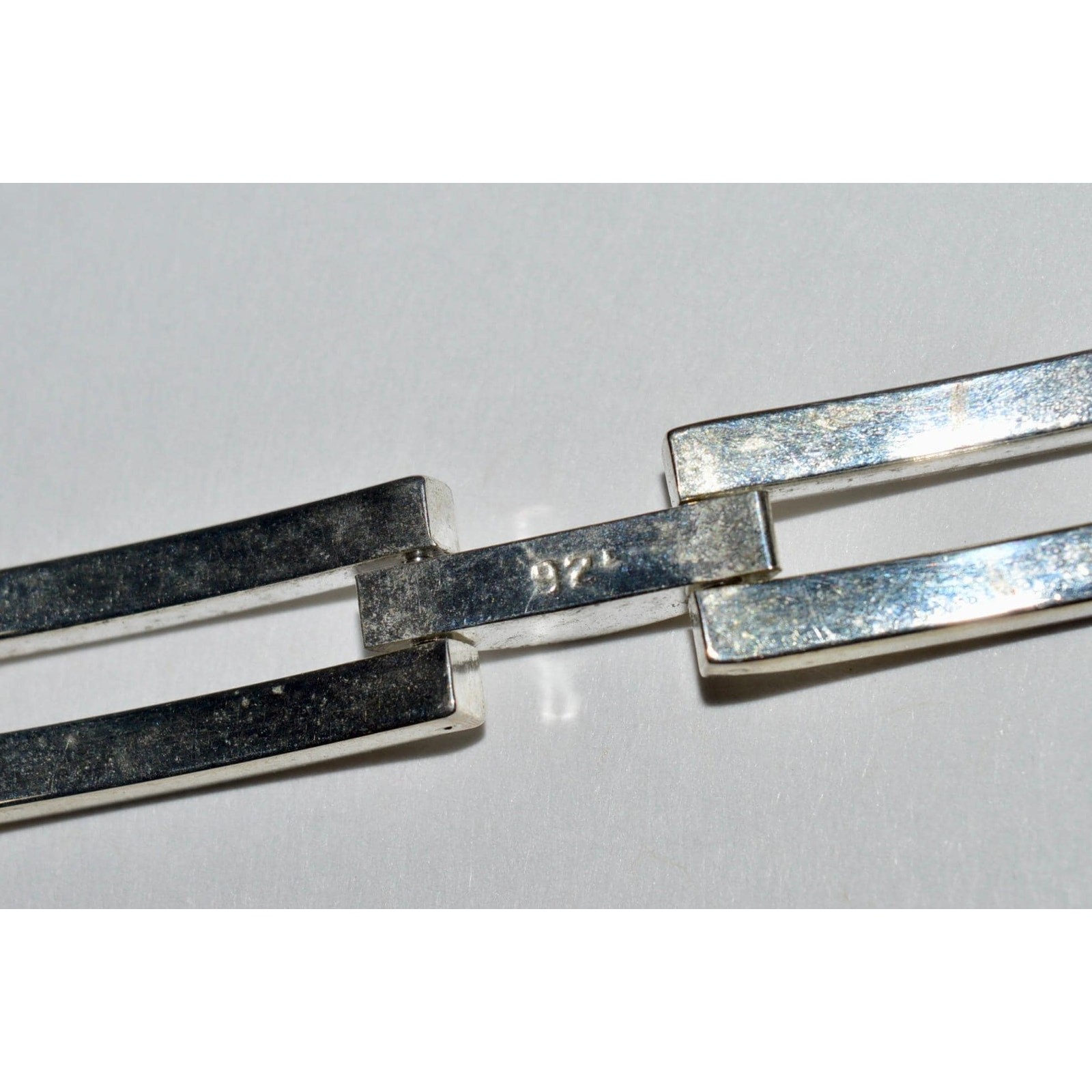 Sterling Silver Link Bracelet, Modernist 5 Link Bracelet Hidden Fold Over Clasp