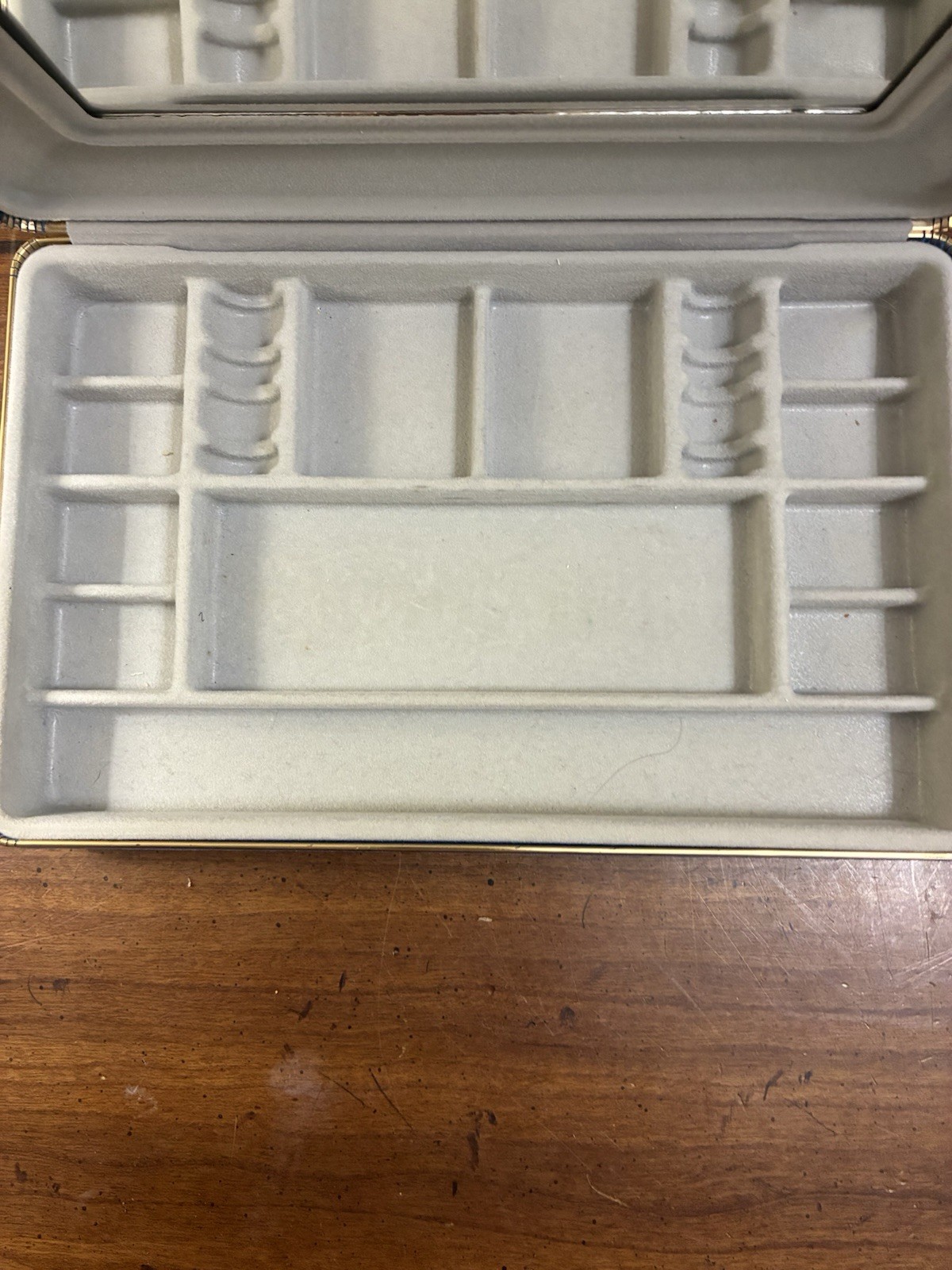 Vintage Mele Blue Velvet Hinged Clamshell Travel Jewelry Box 10×6.5” Mirror EUC