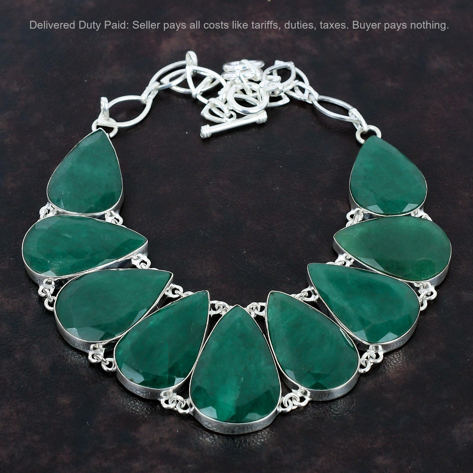 Valentines Deal Sterling Silver Natural Zambian Emrald Chain Wedding Necklace