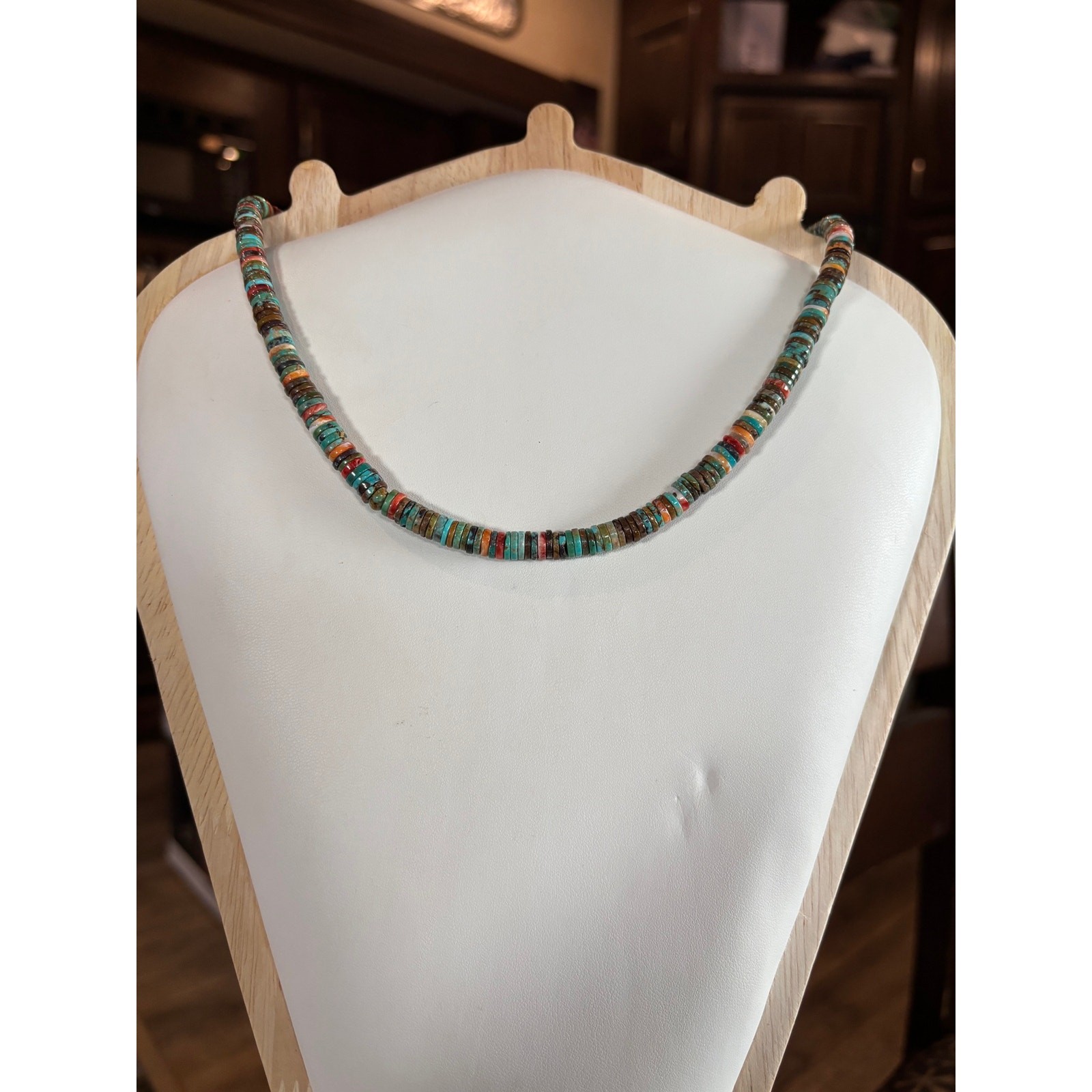 Southwestern 16″ 6mm Heishi Necklace Turquoise Orange Spiny Bead Choker Necklace