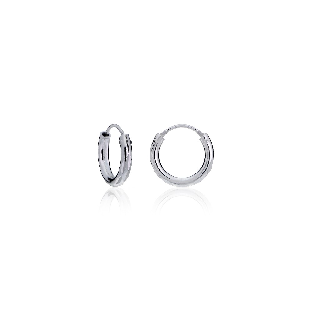 Sterling Silver 2mm Diamond-Cut Endless Hoop Earrings, 10mm
