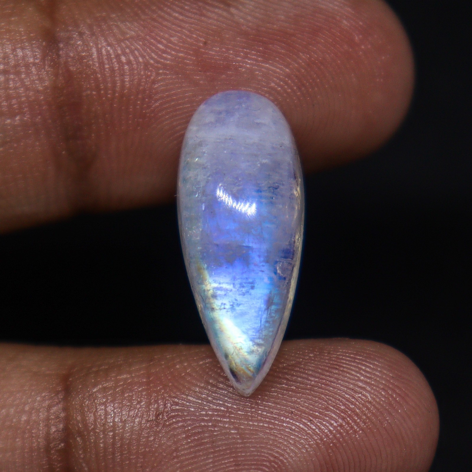 Natural Rainbow Moonstone Pear Cabochon 22×9 mm Blue Flash 11.00 Ct Gemstone