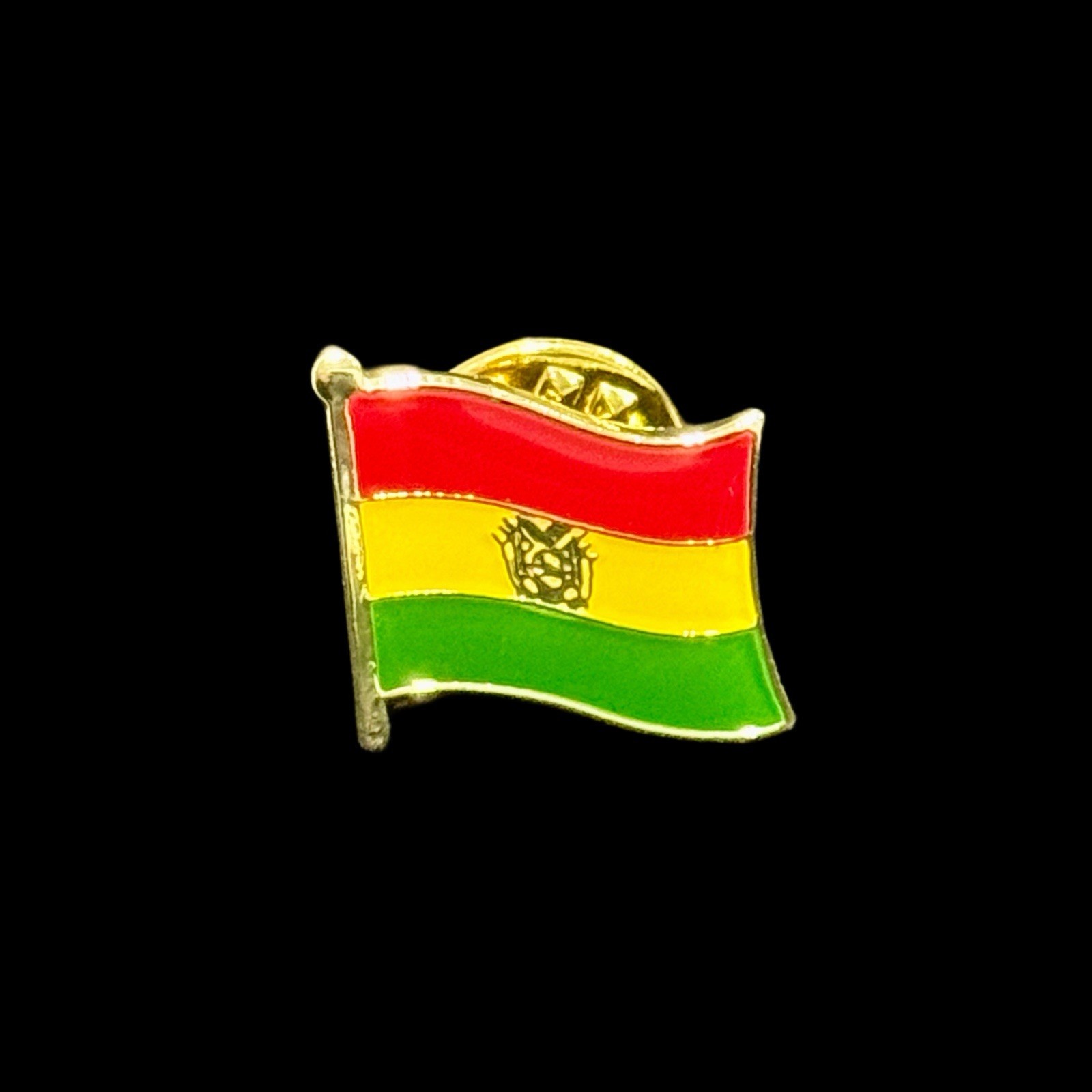 Bolivia Map Pendant Necklace & Flag Pin Set Red Yellow Green Gift Souvenir
