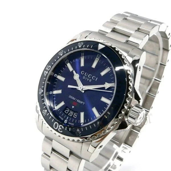 GUCCI YA136311 Men’s 40mm Dive Watch – Blue Stainless-Steel Band and Case