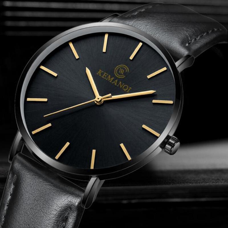 Ultra-thin Dial With Leather Band Numberless Quartz Wristwatches For Men