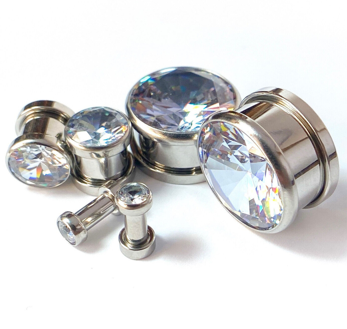 PAIR Large Gem Screw Fit Tunnels Ear Plugs Gauges – select size 6g up to 5/8″