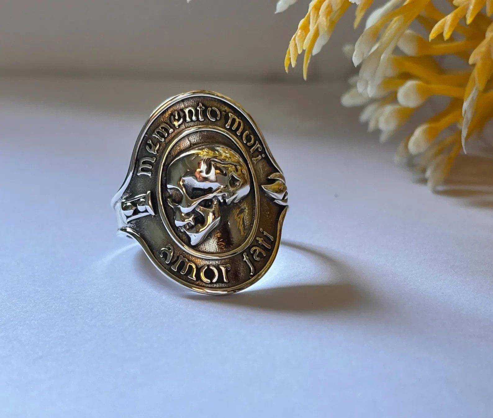 Memento Mori Skull Ring 925 Sterling Silver Gothic Statement Jewelry Gift