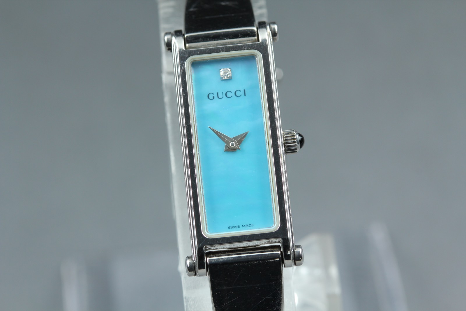 [Near MINT w/Box] GUCCI 1500L Silver Blue Dial 1P Diamond Quartz Women’s Watch