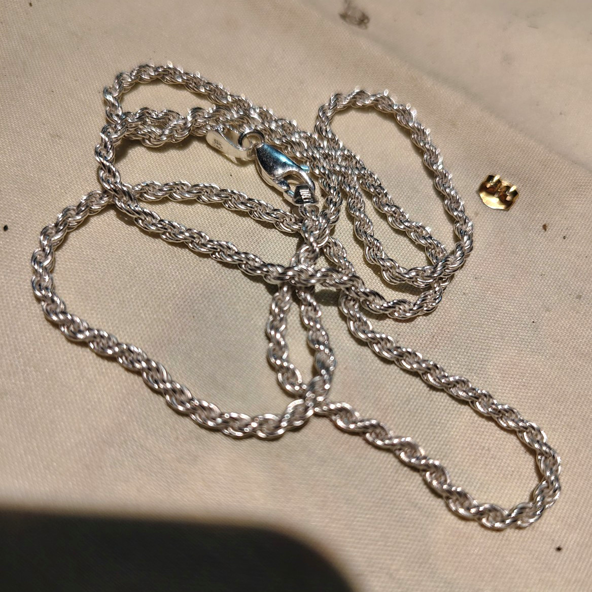 Silver Tone Metal Rope Chain Necklace, No Stone, Chain Style
