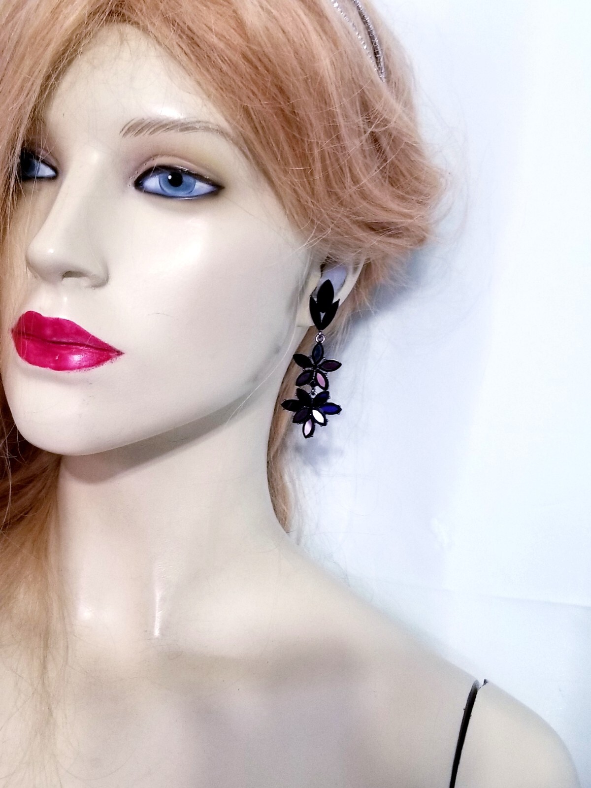 Bridesmaid Drop Dangle Chandelier Earrings 2.8 in Black Rhinestone Pageant Prom