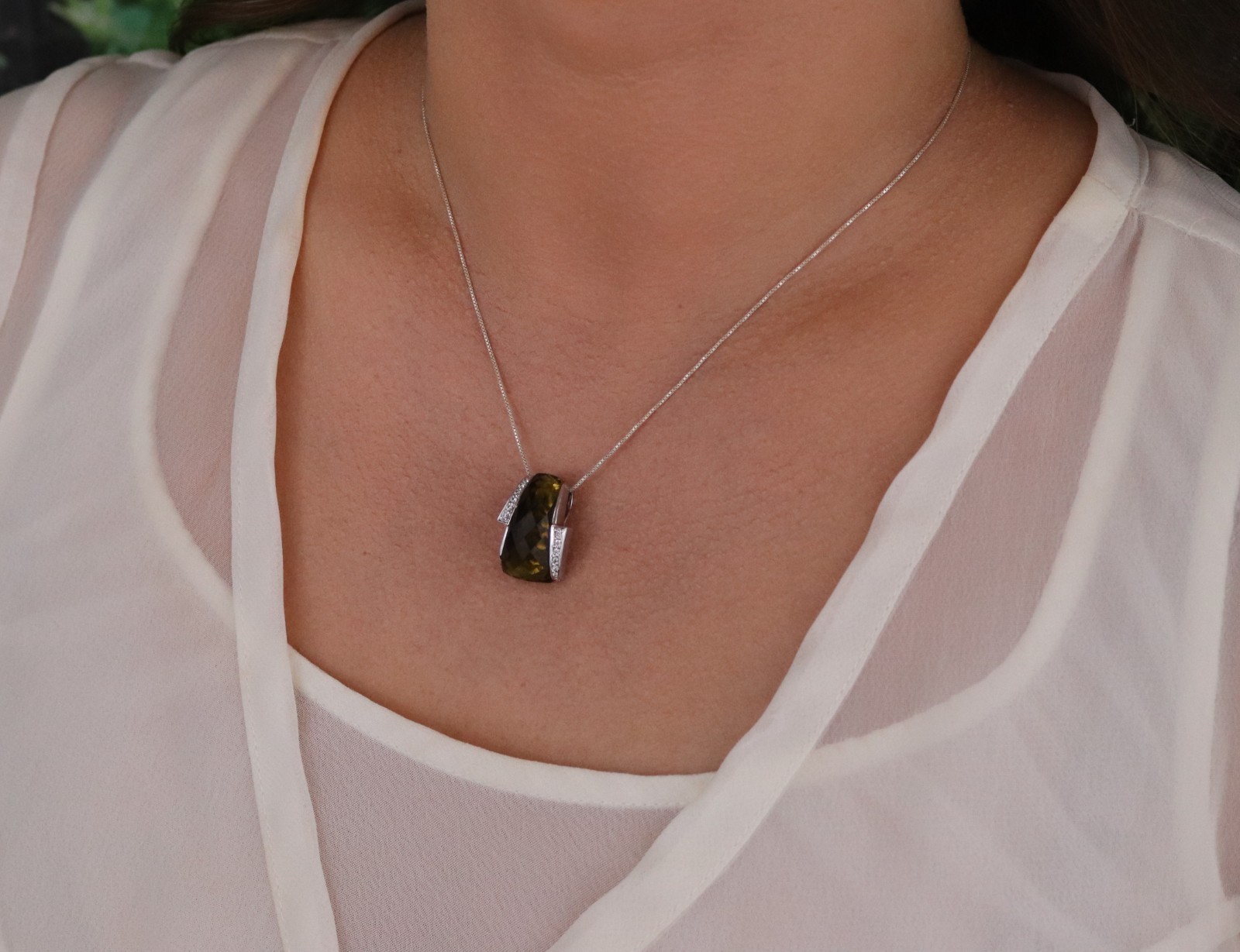 Pendant Only Sterling Silver Smoky Brown Cubic Zirconia & White CZ Pendant 7/8″