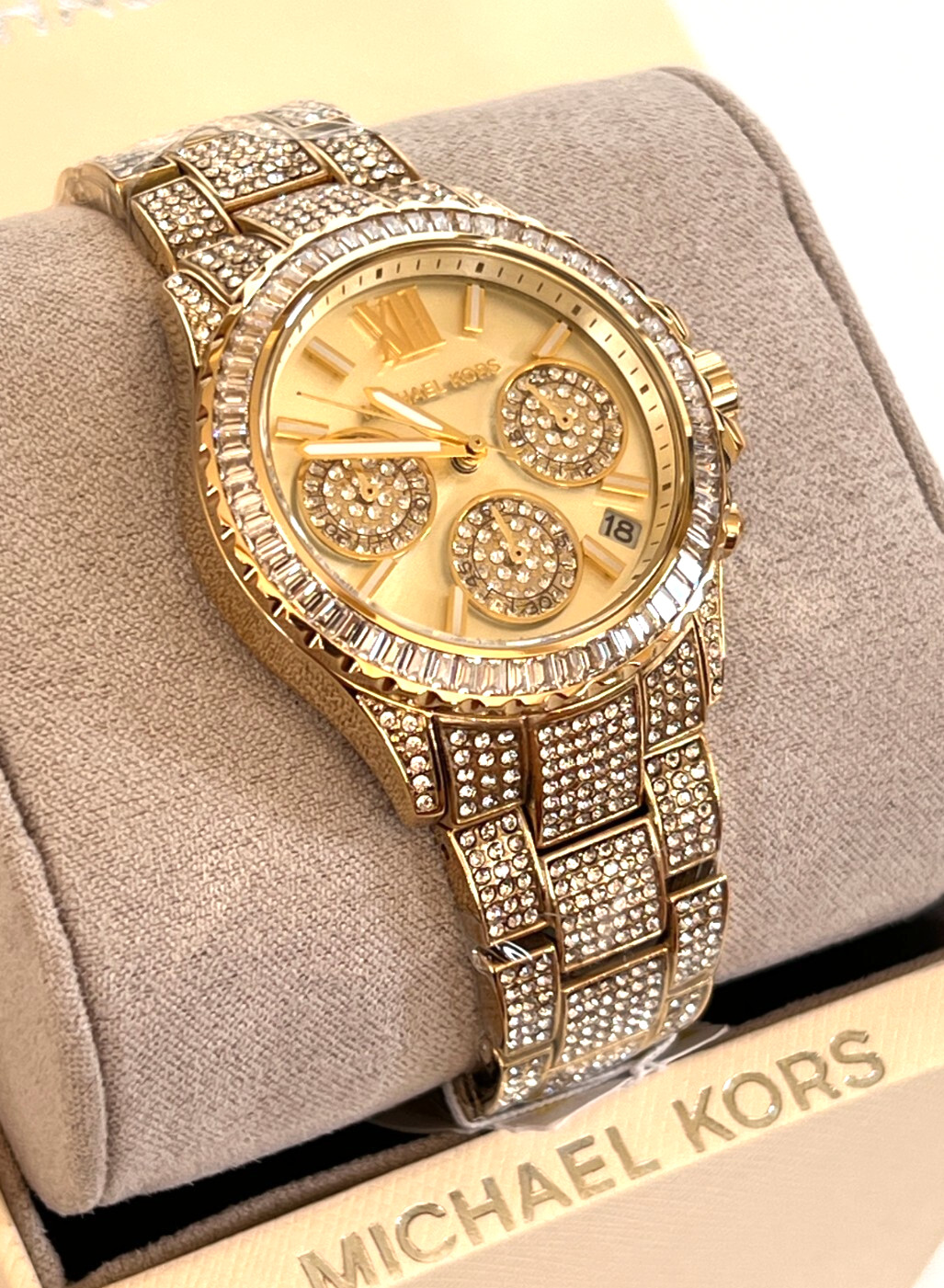 Michael Kors MK7254 Everest Pave Chronograph Gold-Tone Ladies Watch NWT/Box $495