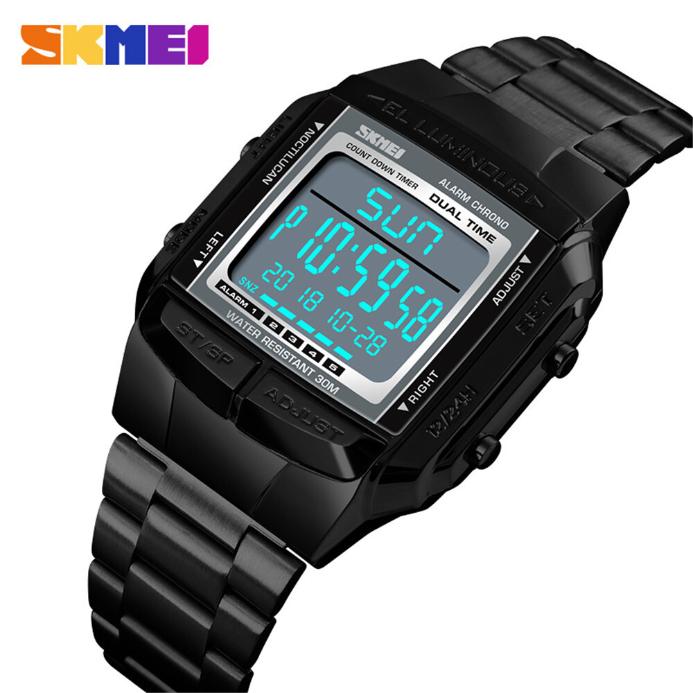 SKMEI Men Sport Watches Electronic Digital Watch LED Alarm Male Steel Wristwatch