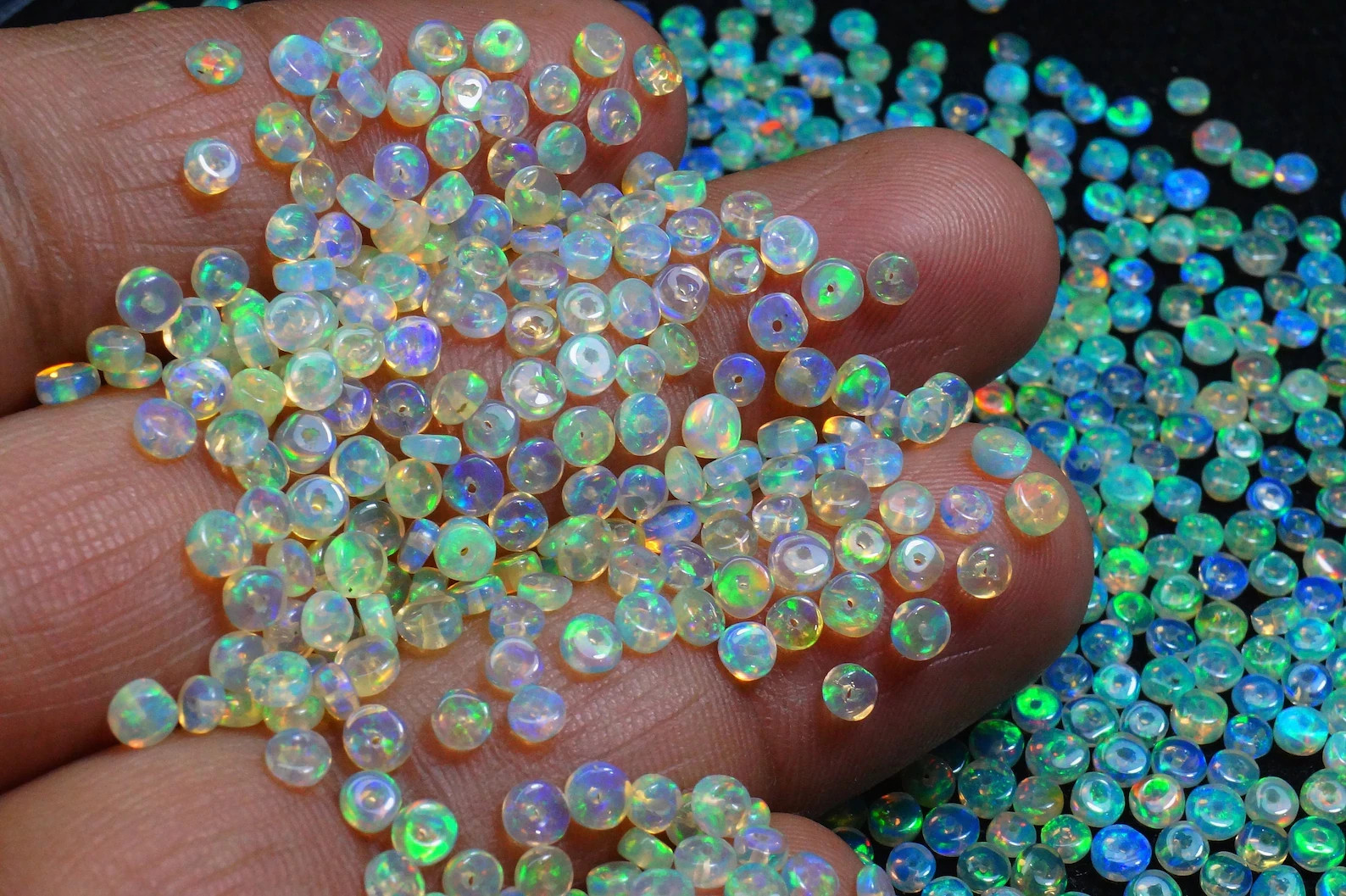 Natural Ethiopian Opal Beads, Smooth Rondelle Welo Fire Opal