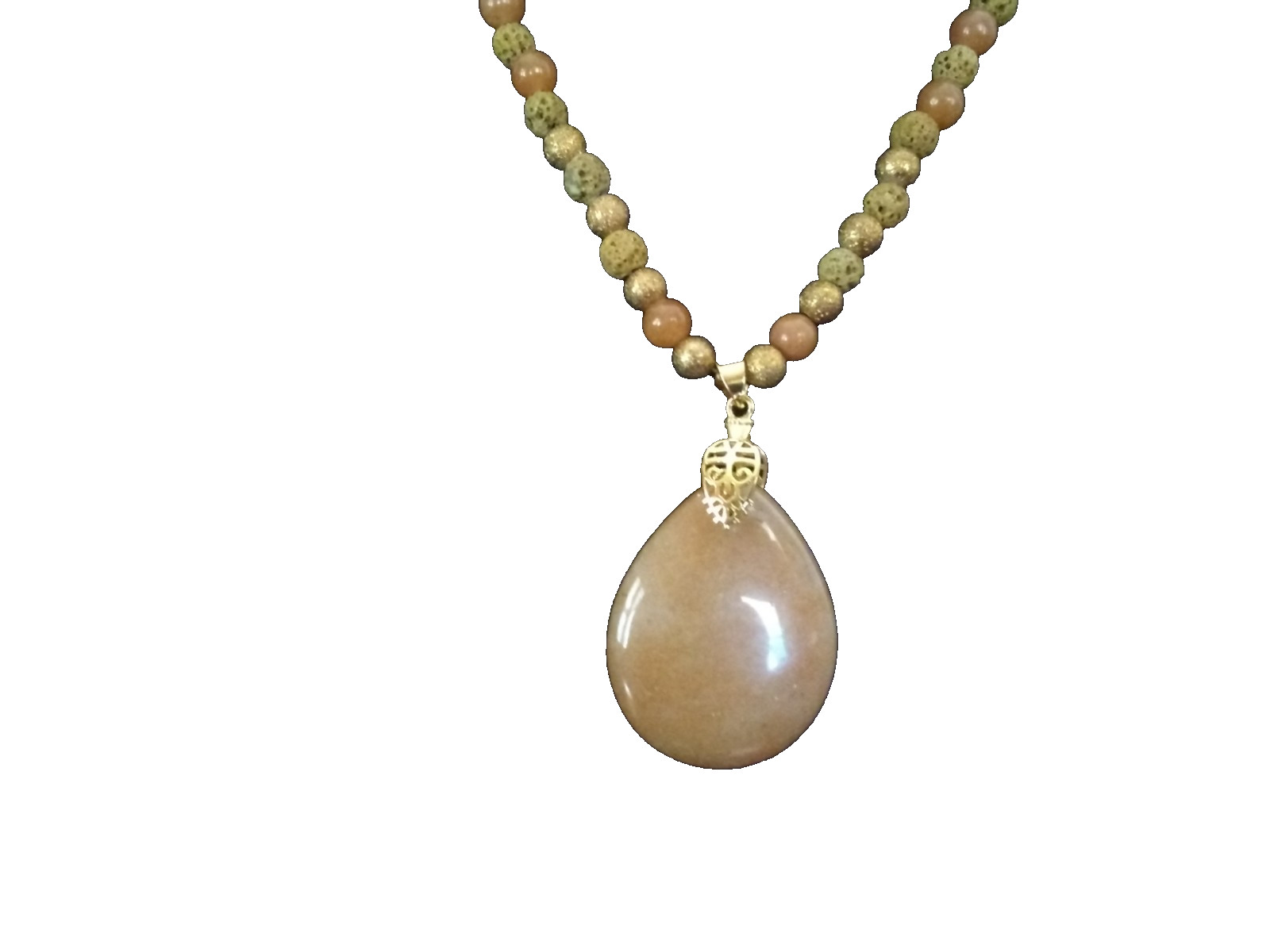 16″peach aventurine necklace with gold filled accents and clasp