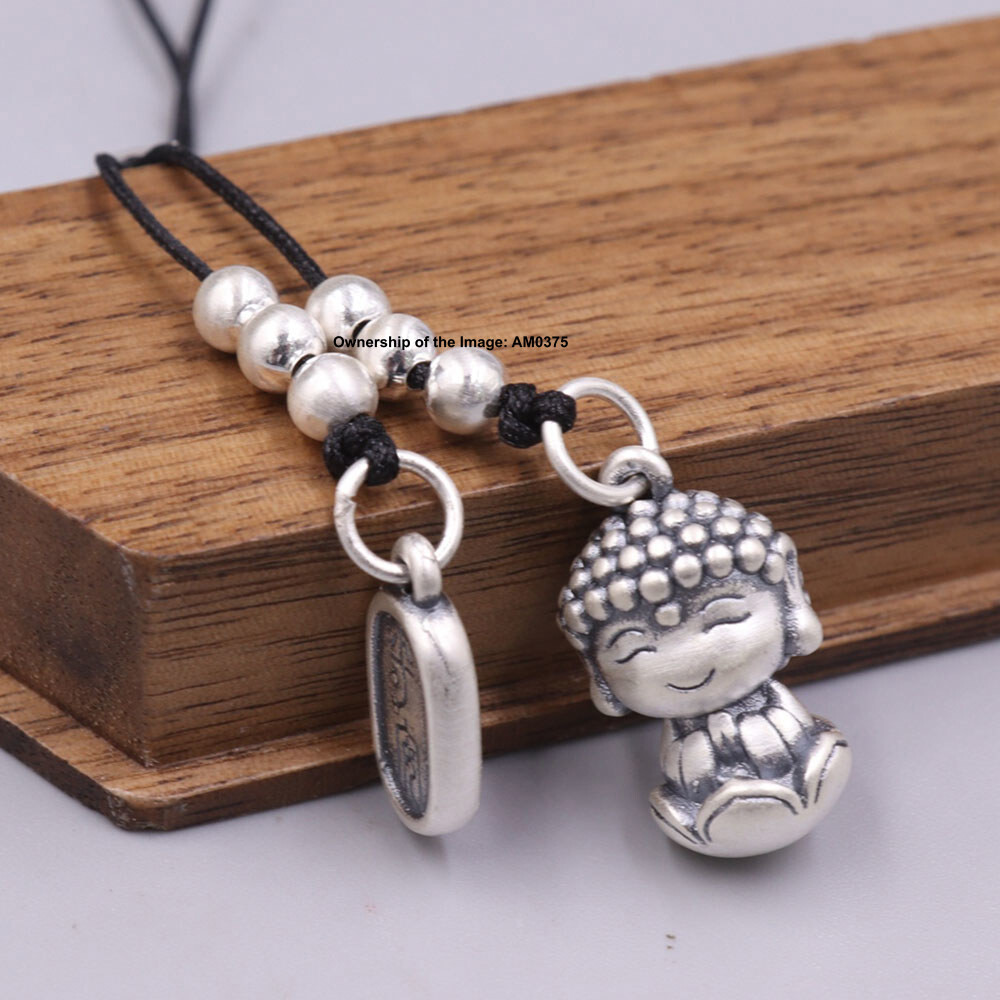 Real 999 Fine Silver Buddha 平安 Plate Handmade Charm Pendant 110mm Length