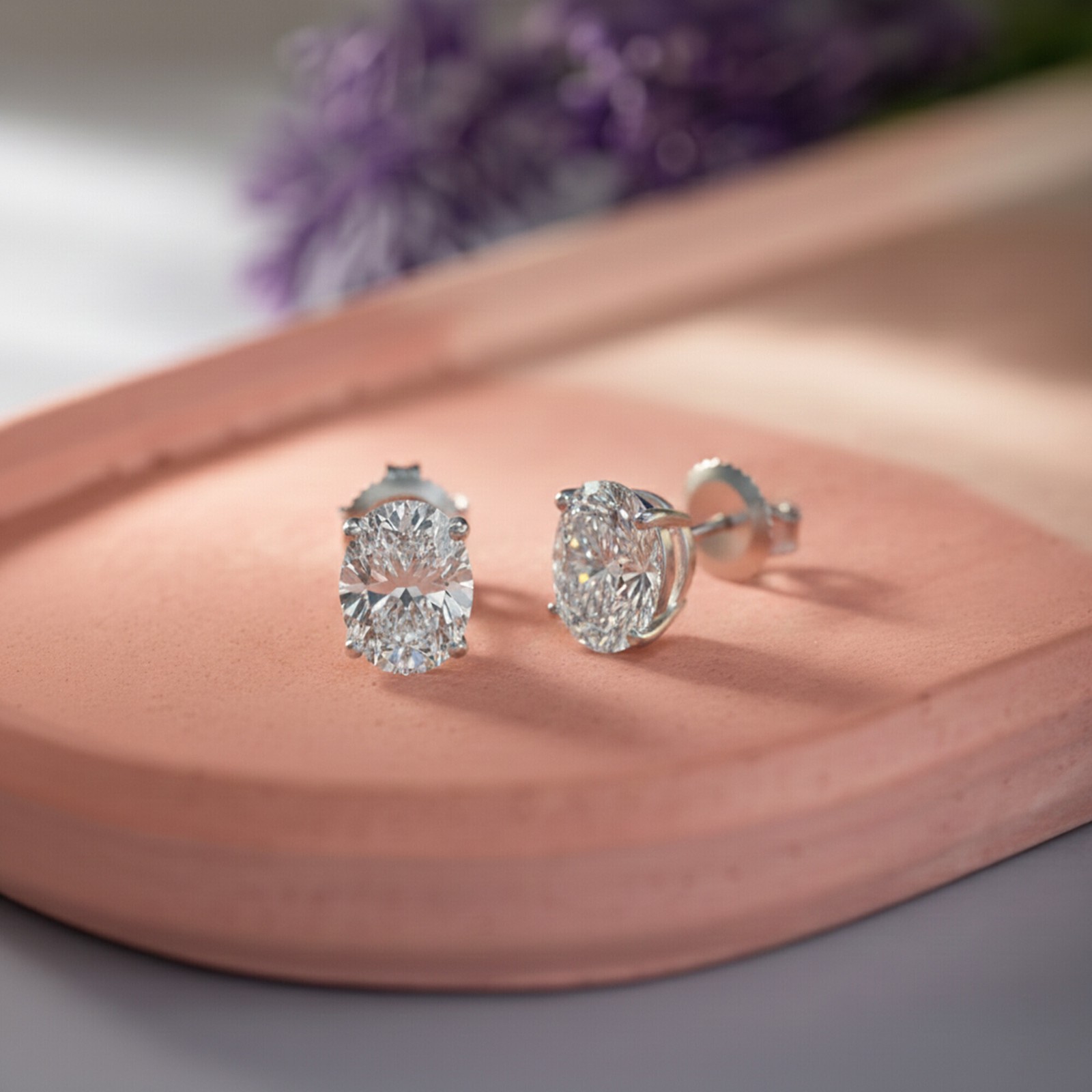 3 Ct Oval Lab Created Moissanite Earrings 18k White Gold Vermeil Screw