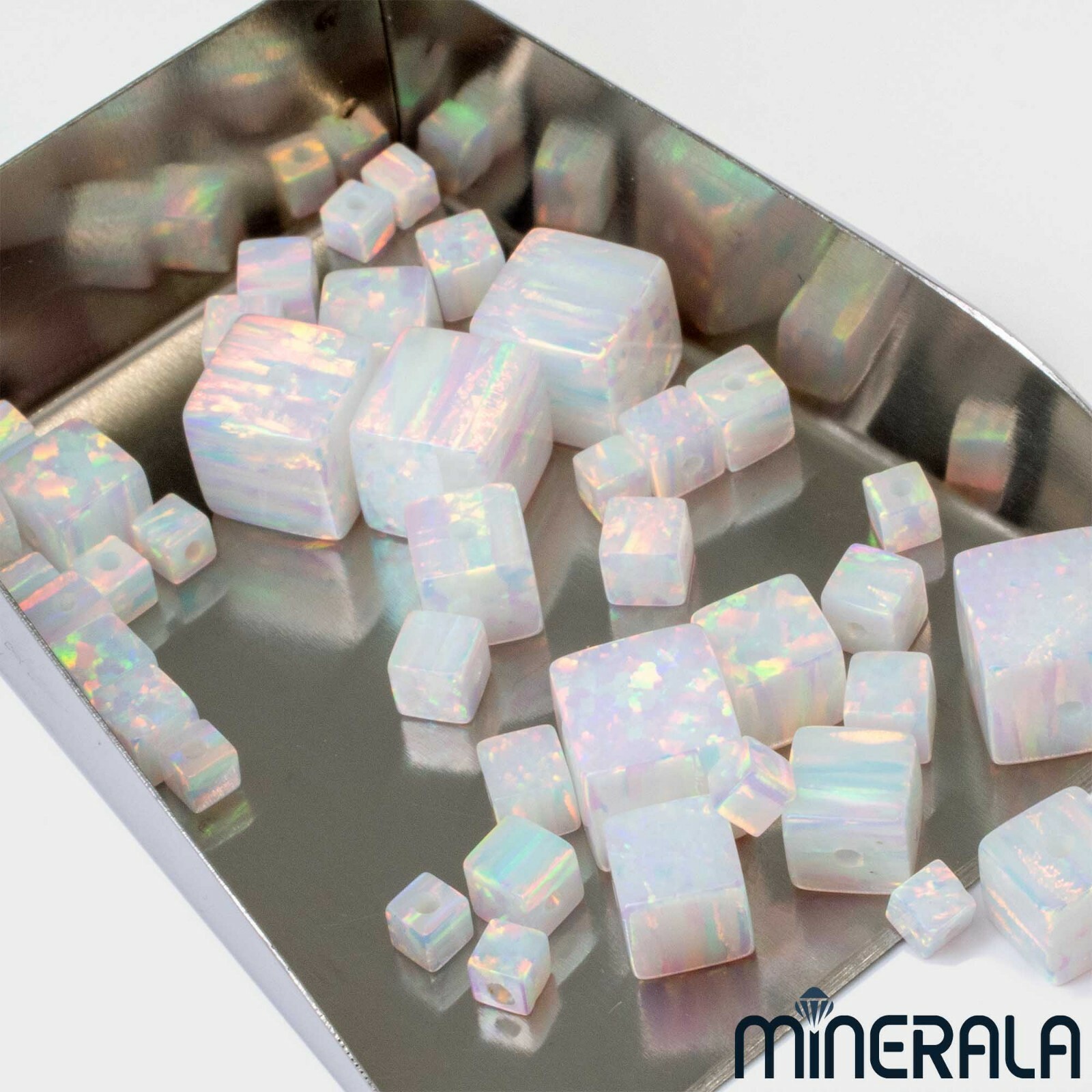 WHITE SYNTHETIC LAB CREATED OPAL CUBE LOOSE BEADS FULL DRILLED 3mm-8mm WP002B2
