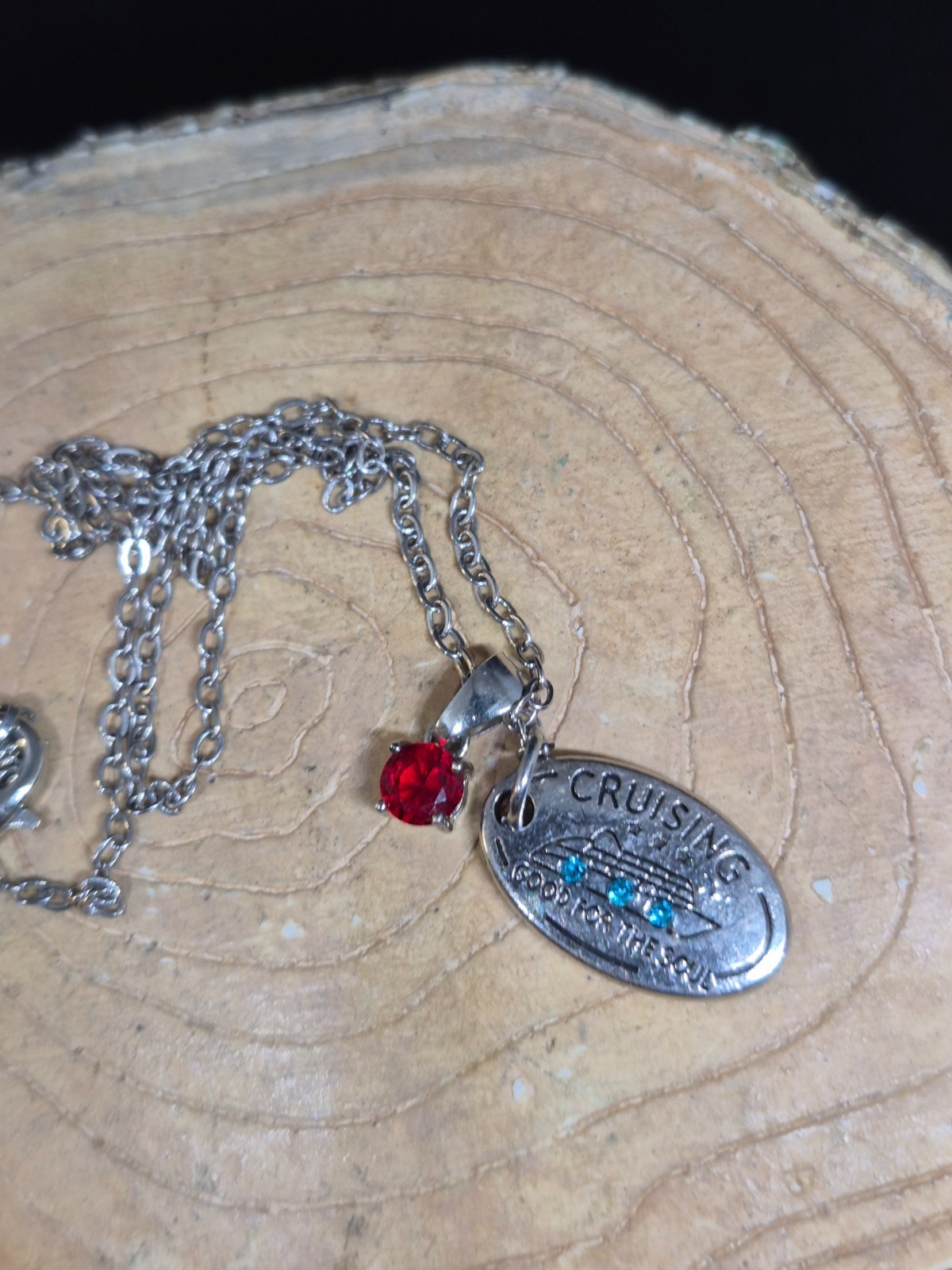 EFFY Silver Tone Cruising Good For The Soul Pendant Necklace Red Accent Charm